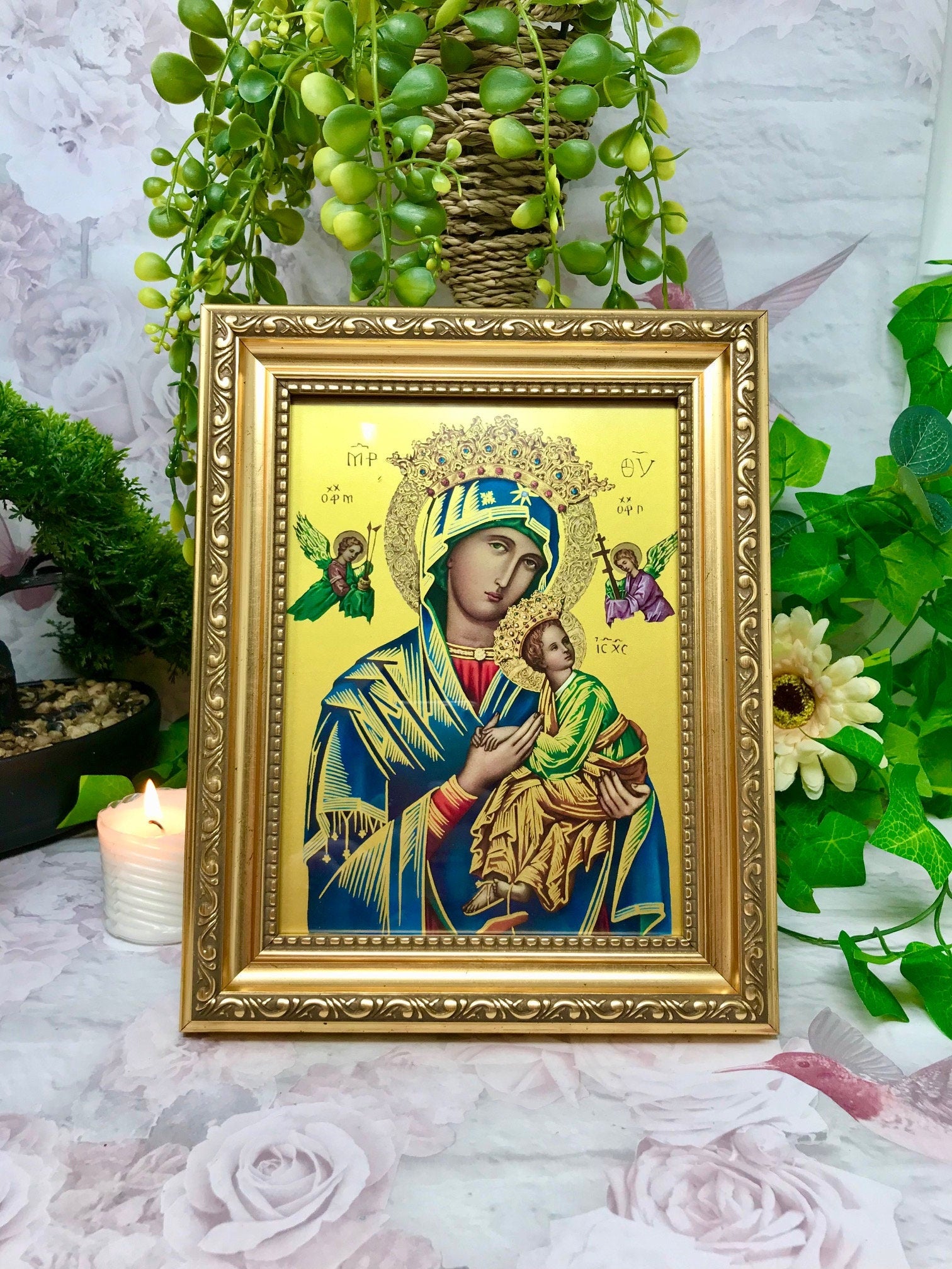 Laminated Framed Picture Our Lady of Perpetual Help Virgin Mary Christianity Religious Decor Freestanding-Osiris Craftworks