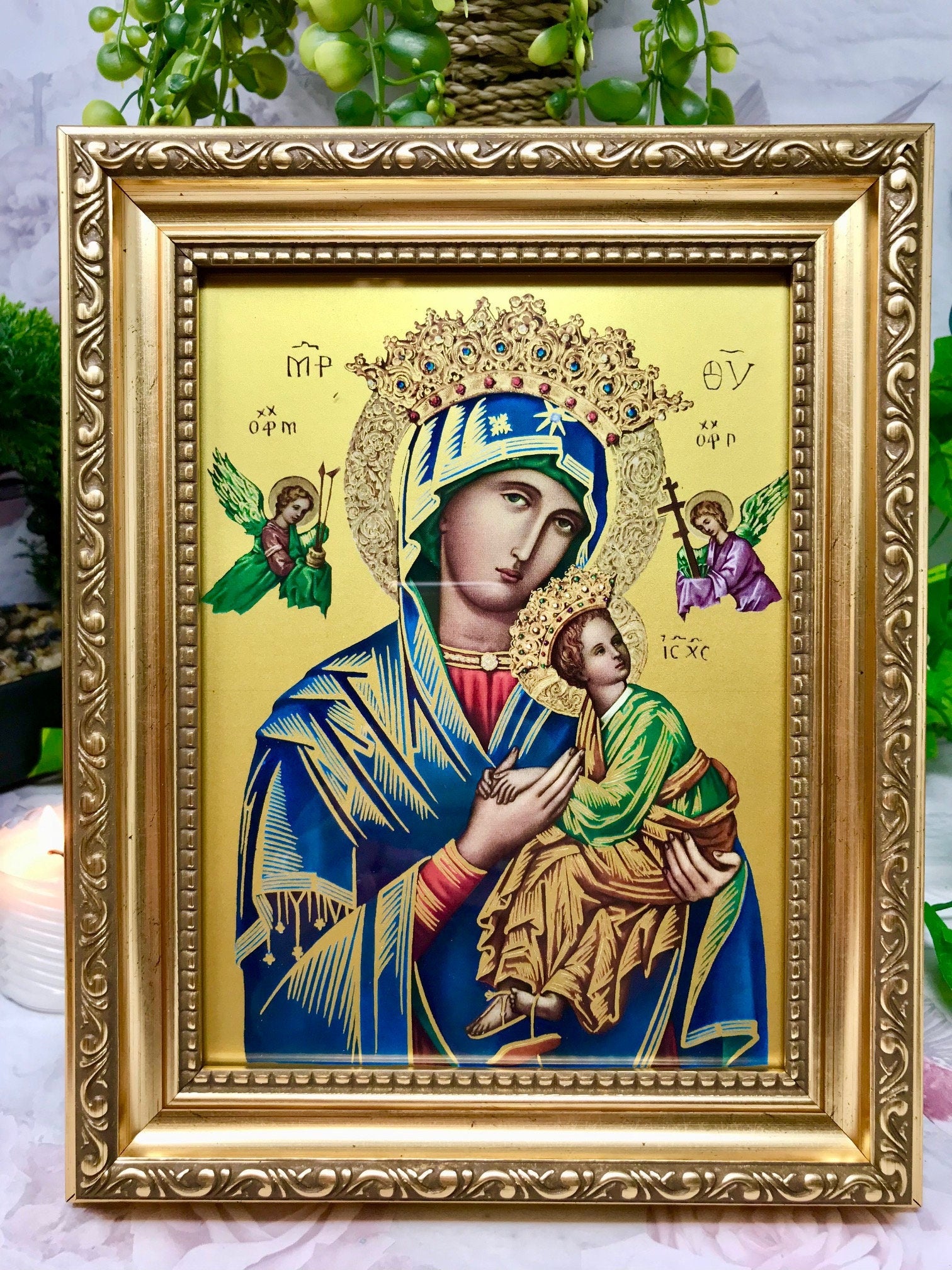 Laminated Framed Picture Our Lady of Perpetual Help Virgin Mary Christianity Religious Decor Freestanding-Osiris Craftworks