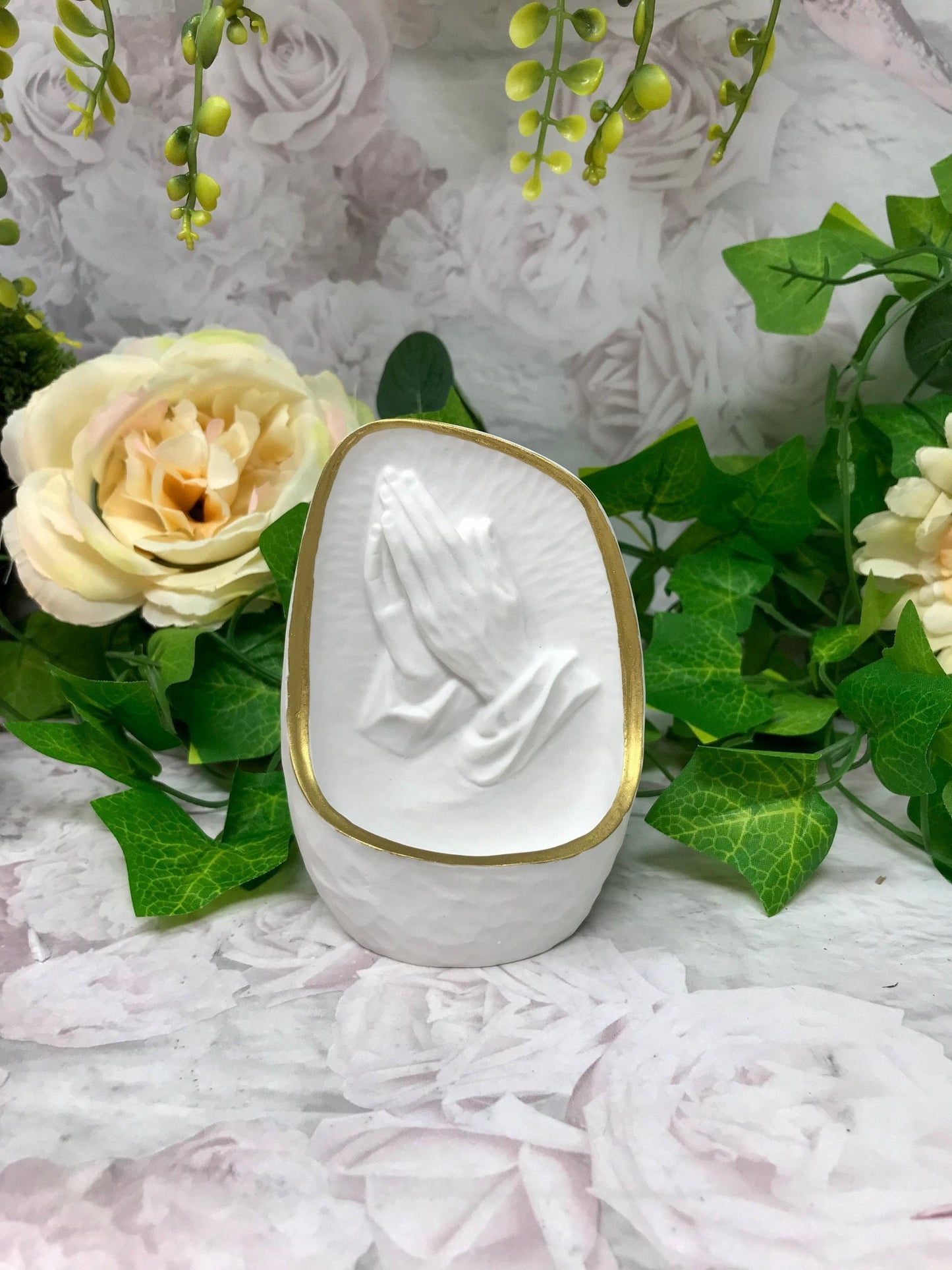 Praying Hands Ceramic Water Font, Religious Spiritual Holy Water Basin, Sacred Art Christian Home Blessing Decor, Devotional Hand Sculpture