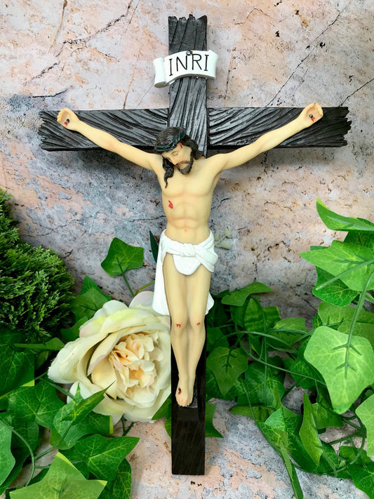 Crucifixion of Jesus Hanging Resin Crucifix Cross with Corpus Religious Decor for Church or Chapel 30 cm-Osiris Craftworks