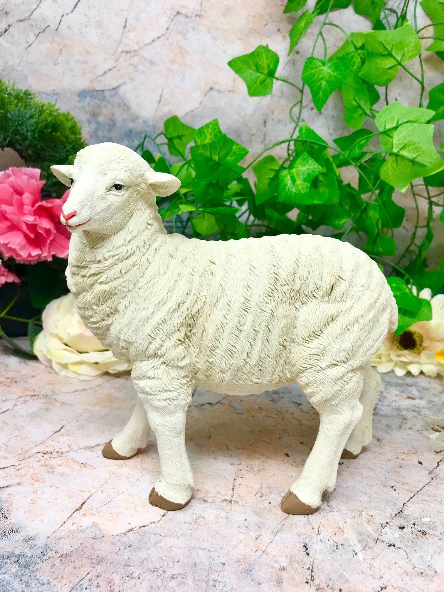 Small Standing Sheep Figurine Statue Garden Ornament Farm Lamb Lawn Decoration Sheep Patio Sculpture-Osiris Craftworks