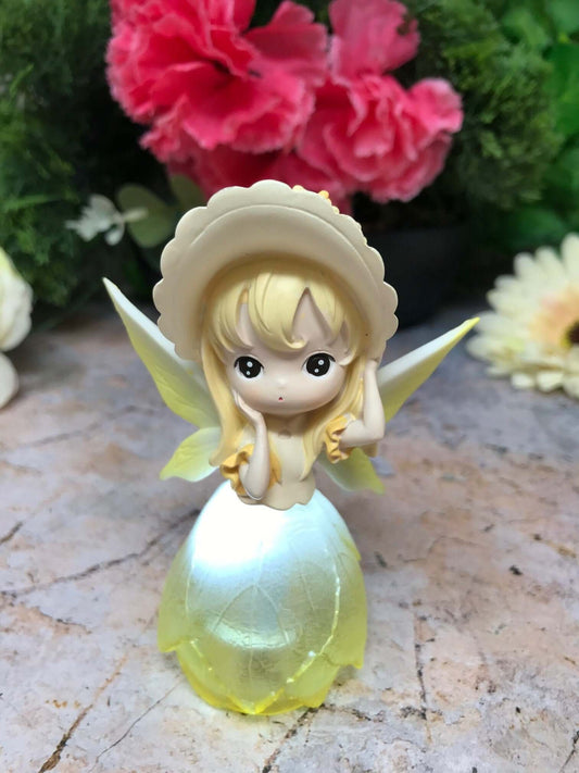 Adorable Peaceful Angel Baby Girl with Led Light Sculpture Yellow Figurine Fantasy Fairy Collection-Osiris Craftworks