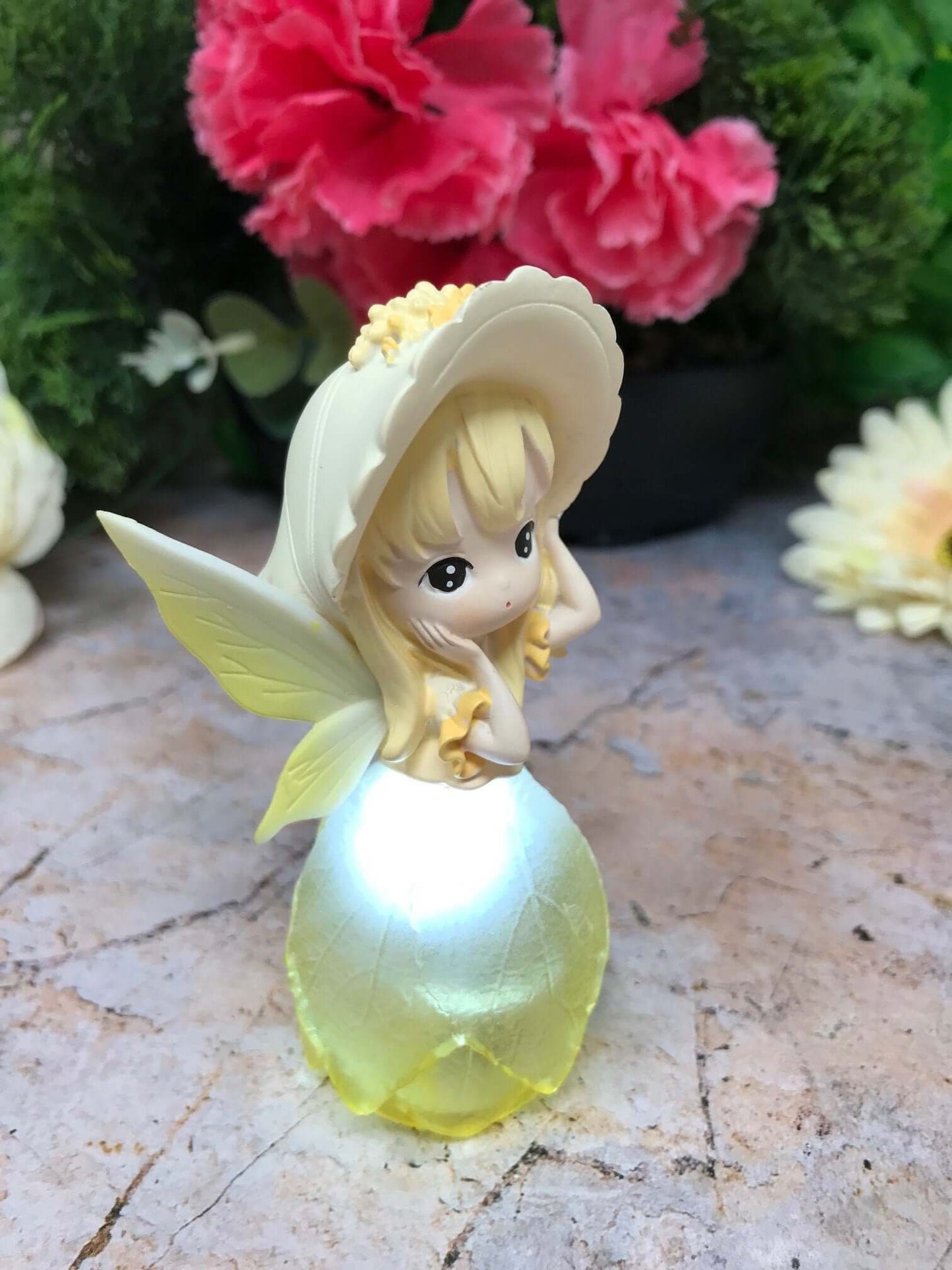 Adorable Peaceful Angel Baby Girl with Led Light Sculpture Yellow Figurine Fantasy Fairy Collection-Osiris Craftworks