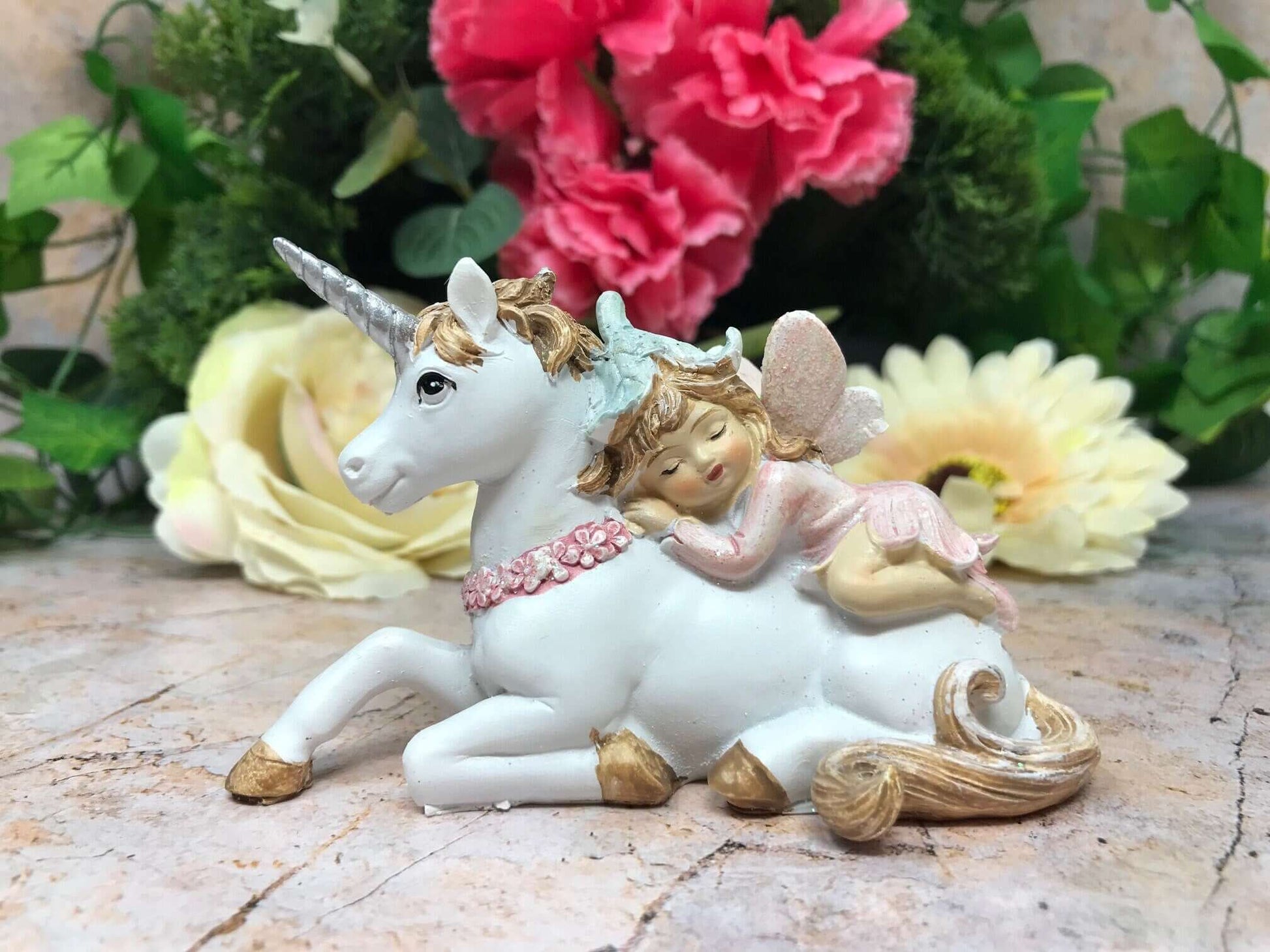 Fairy Resting with Unicorn Figurine Fantasy Fairies Mythical Sculpture Figure-Osiris Craftworks