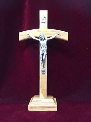 Freestanding Olive Wood Crucifix Metal Corpus Christi Jesus Christ Cross Religious Ornament 18.5 cm-Osiris Craftworks