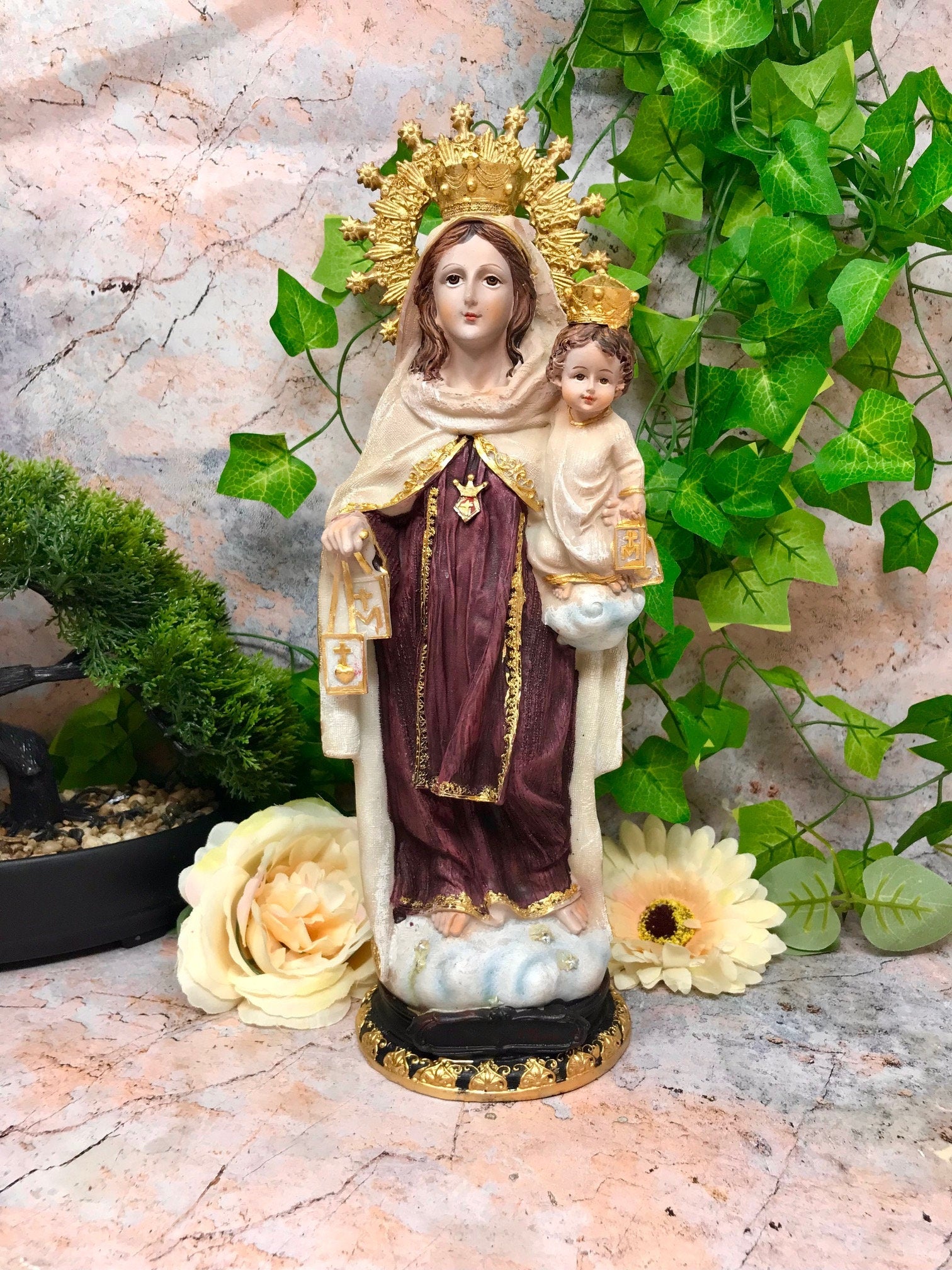 Our Lady of Mount Carmel Virgin Mary Sculpture Statue Religious Ornament-Osiris Craftworks