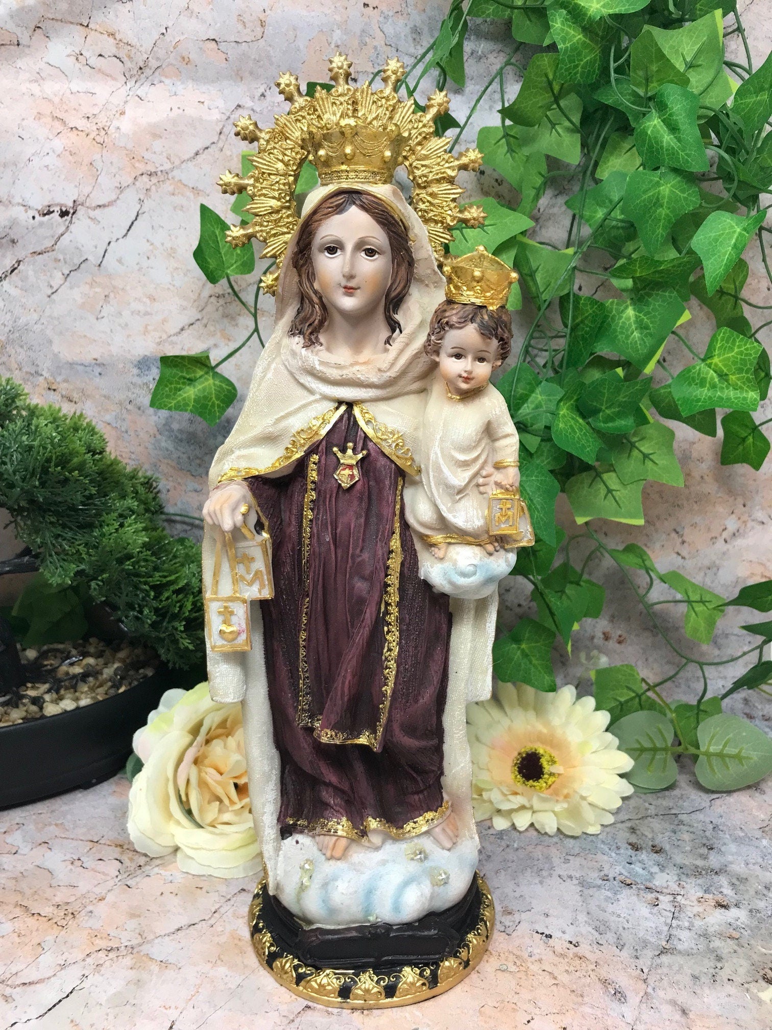 Our Lady of Mount Carmel Virgin Mary Sculpture Statue Religious Ornament-Osiris Craftworks