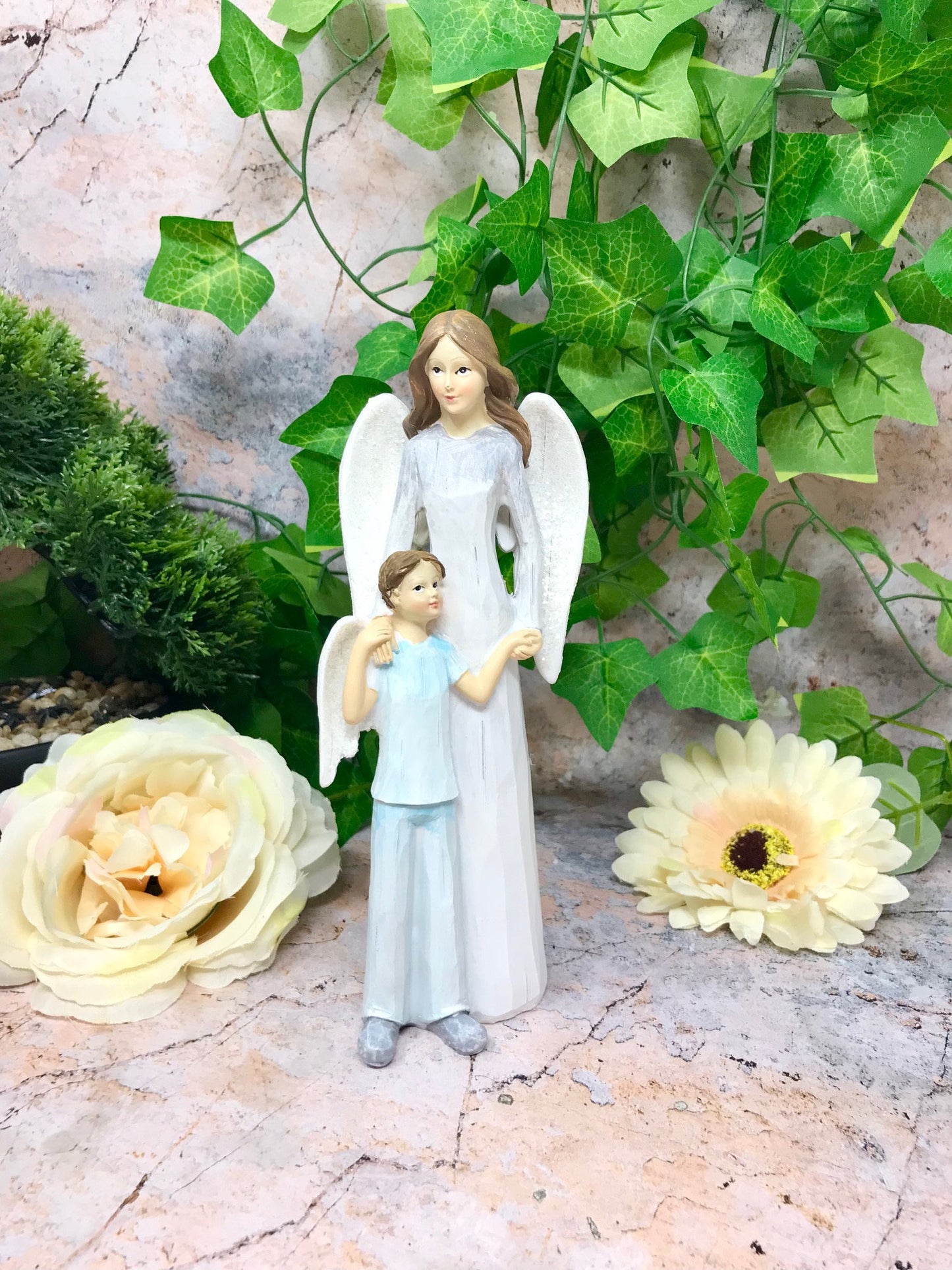 Guardian Angel with Child Figurine Statue Ornament Sculpture Home Decoration Figure Angels Collection-Osiris Craftworks