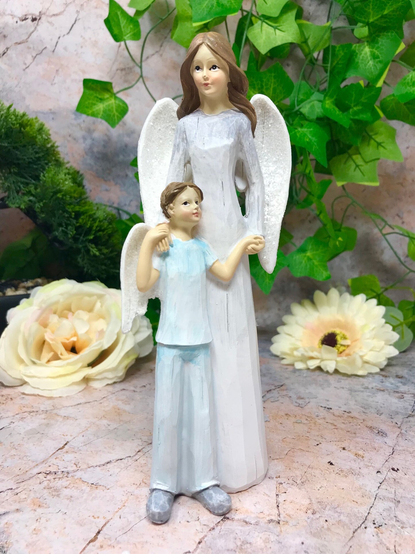 Guardian Angel with Child Figurine Statue Ornament Sculpture Home Decoration Figure Angels Collection-Osiris Craftworks