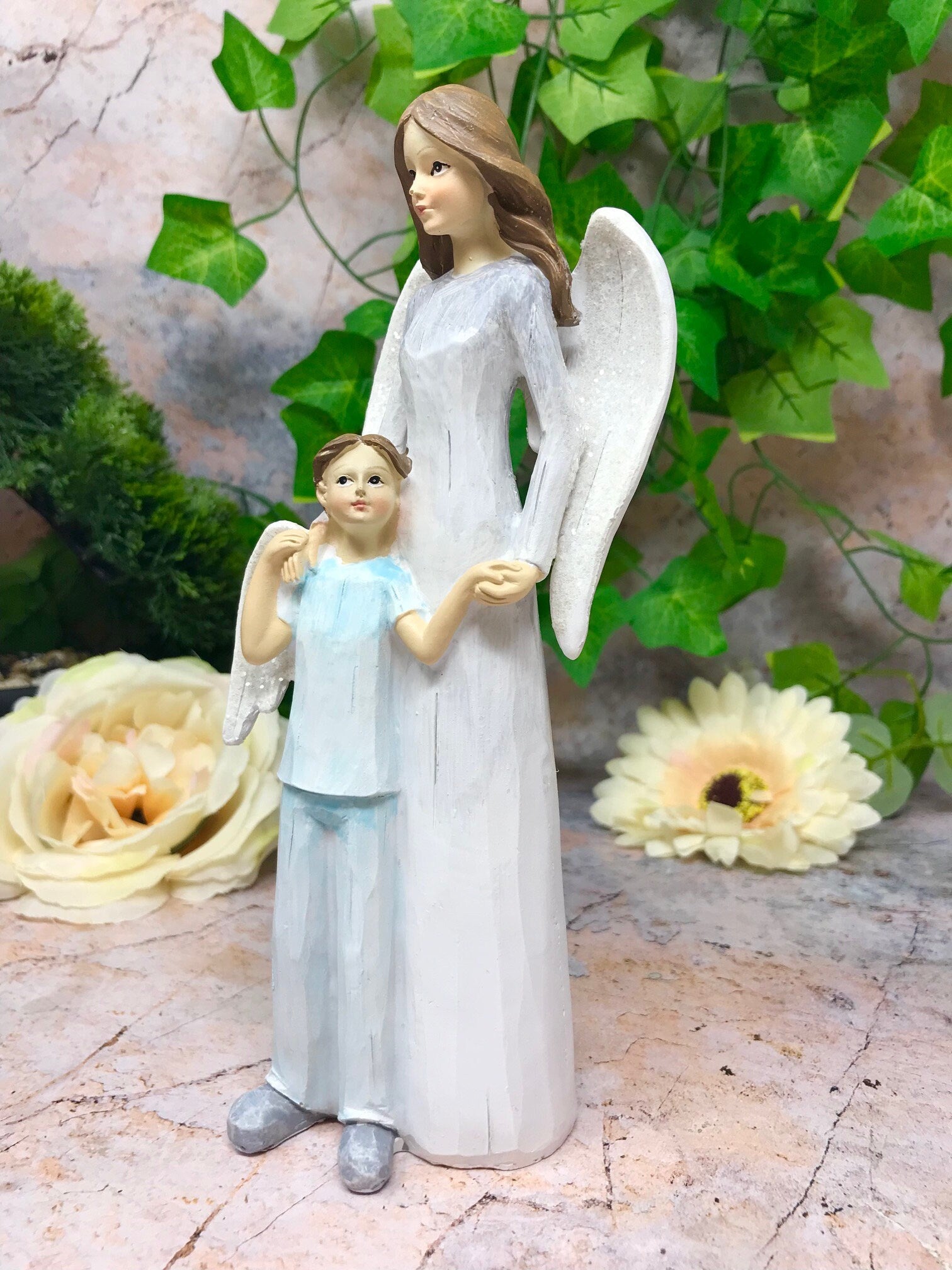 Guardian Angel with Child Figurine Statue Ornament Sculpture Home Decoration Figure Angels Collection-Osiris Craftworks