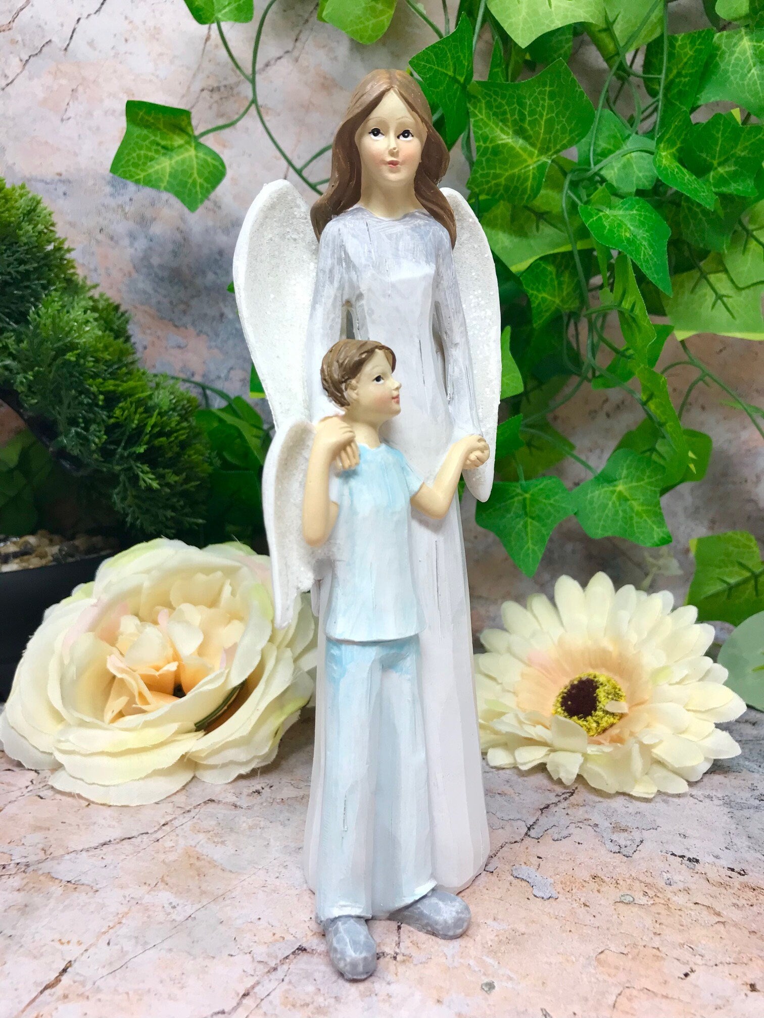 Guardian Angel with Child Figurine Statue Ornament Sculpture Home Decoration Figure Angels Collection-Osiris Craftworks