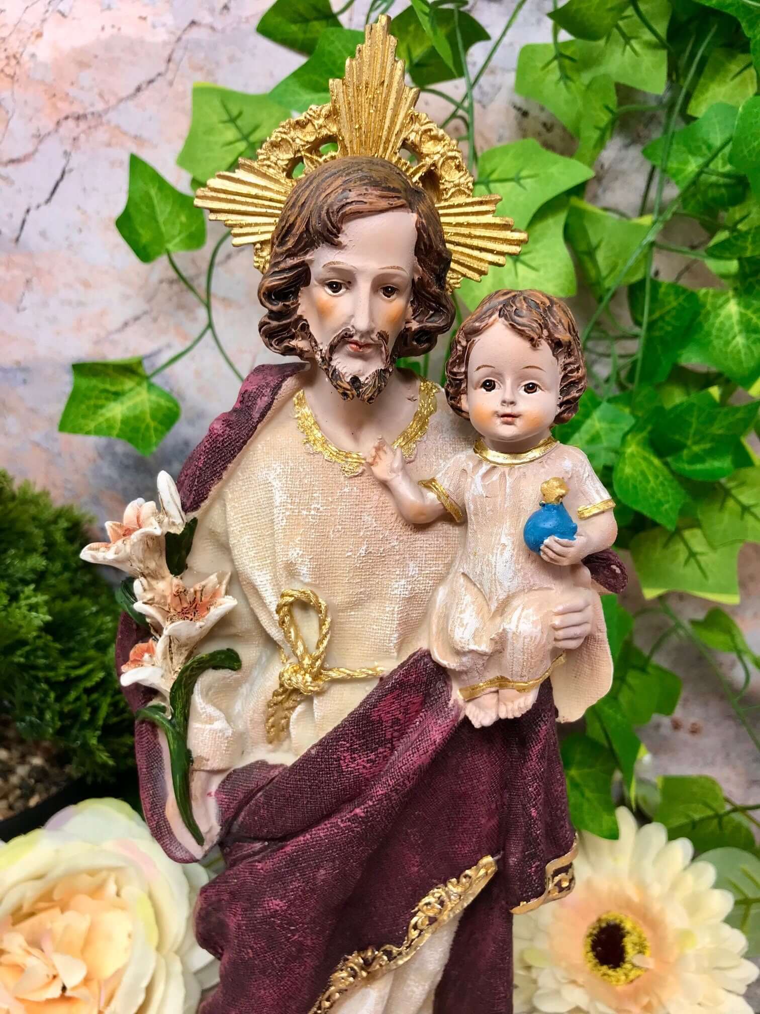 Statue of Joseph and Baby Jesus Religious Ornament Figure Home Decor Sculpture for Home or Chapel-Osiris Craftworks