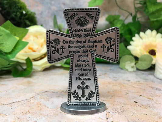 Standing Pewter Baptism Cross Religious Ornament Christianity Ideal Present for a Special Person-Osiris Craftworks