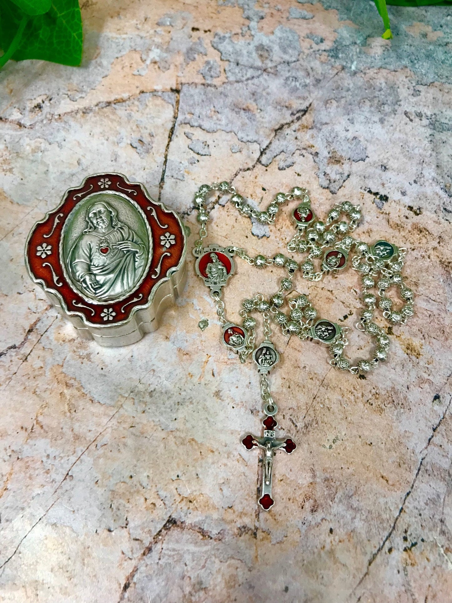 Handcrafted Sacred Heart of Jesus Rosary Beads with Matching Rosary Box - 4 mm Metal Bead Prayer Rosary - Unique Spiritual Catholic Gift-Osiris Craftworks