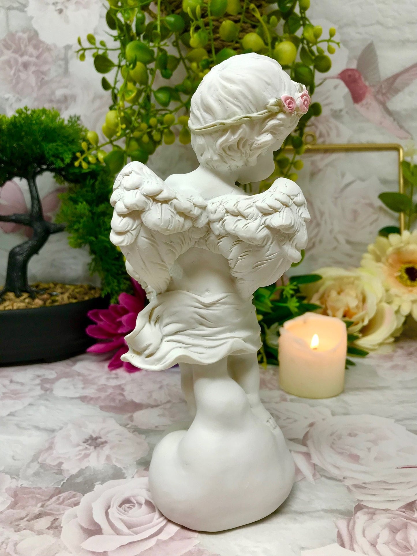 Guardian Angel Figurine Cherub Holding Flowers Statue Ornament Sculpture Gift-Osiris Craftworks