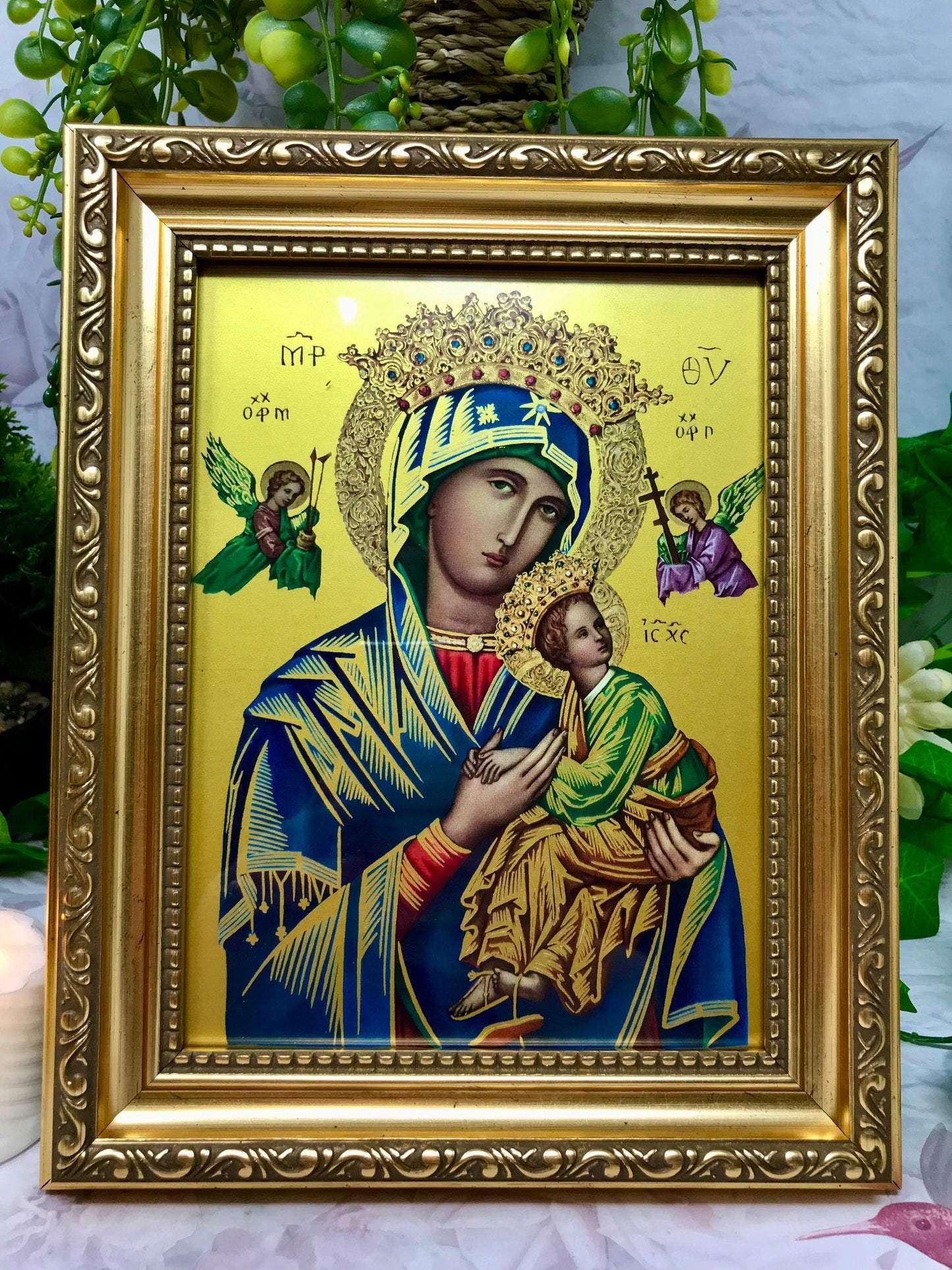 Laminated Framed Picture Our Lady of Perpetual Help Virgin Mary Christianity Religious Decor Freestanding-Osiris Craftworks