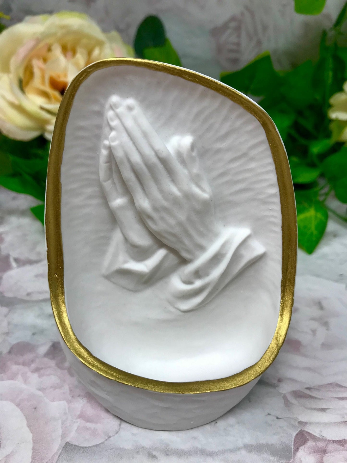 Praying Hands Ceramic Water Font, Religious Spiritual Holy Water Basin, Sacred Art Christian Home Blessing Decor, Devotional Hand Sculpture