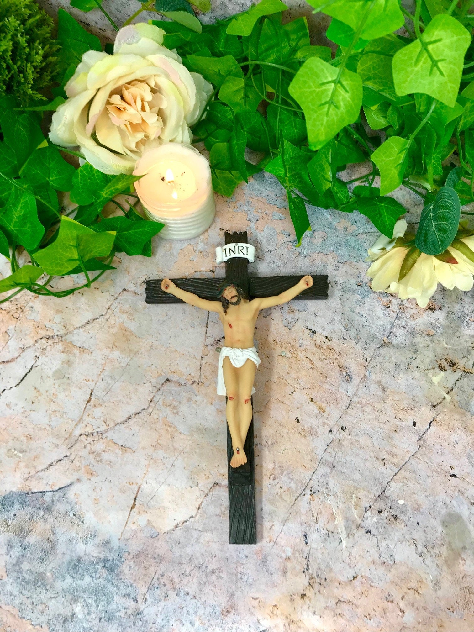 Crucifixion of Jesus Hanging Resin Crucifix Cross with Corpus Religious Decor for Church or Chapel 30 cm-Osiris Craftworks