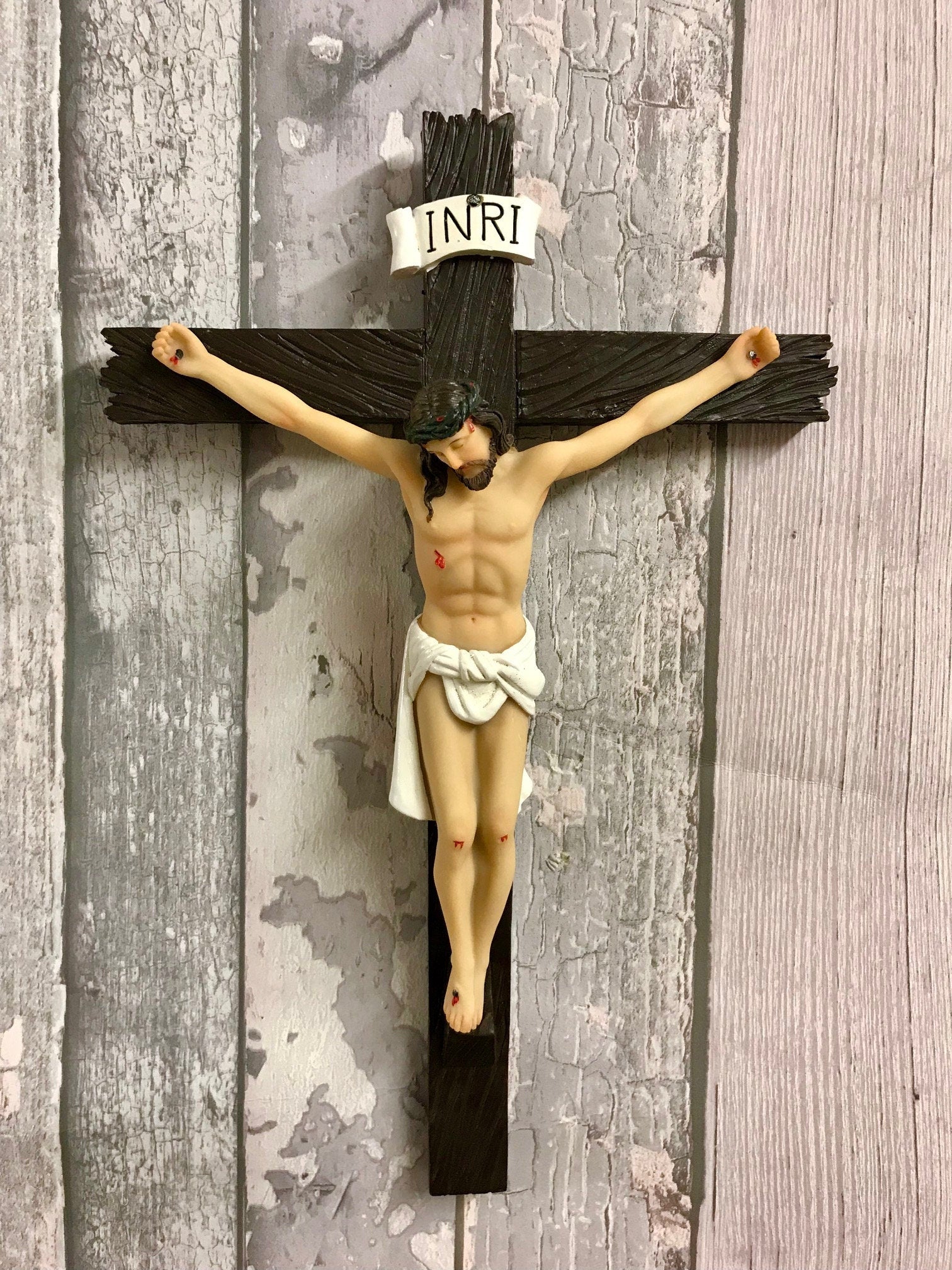 Crucifixion of Jesus Hanging Resin Crucifix Cross with Corpus Religious Decor for Church or Chapel 30 cm-Osiris Craftworks