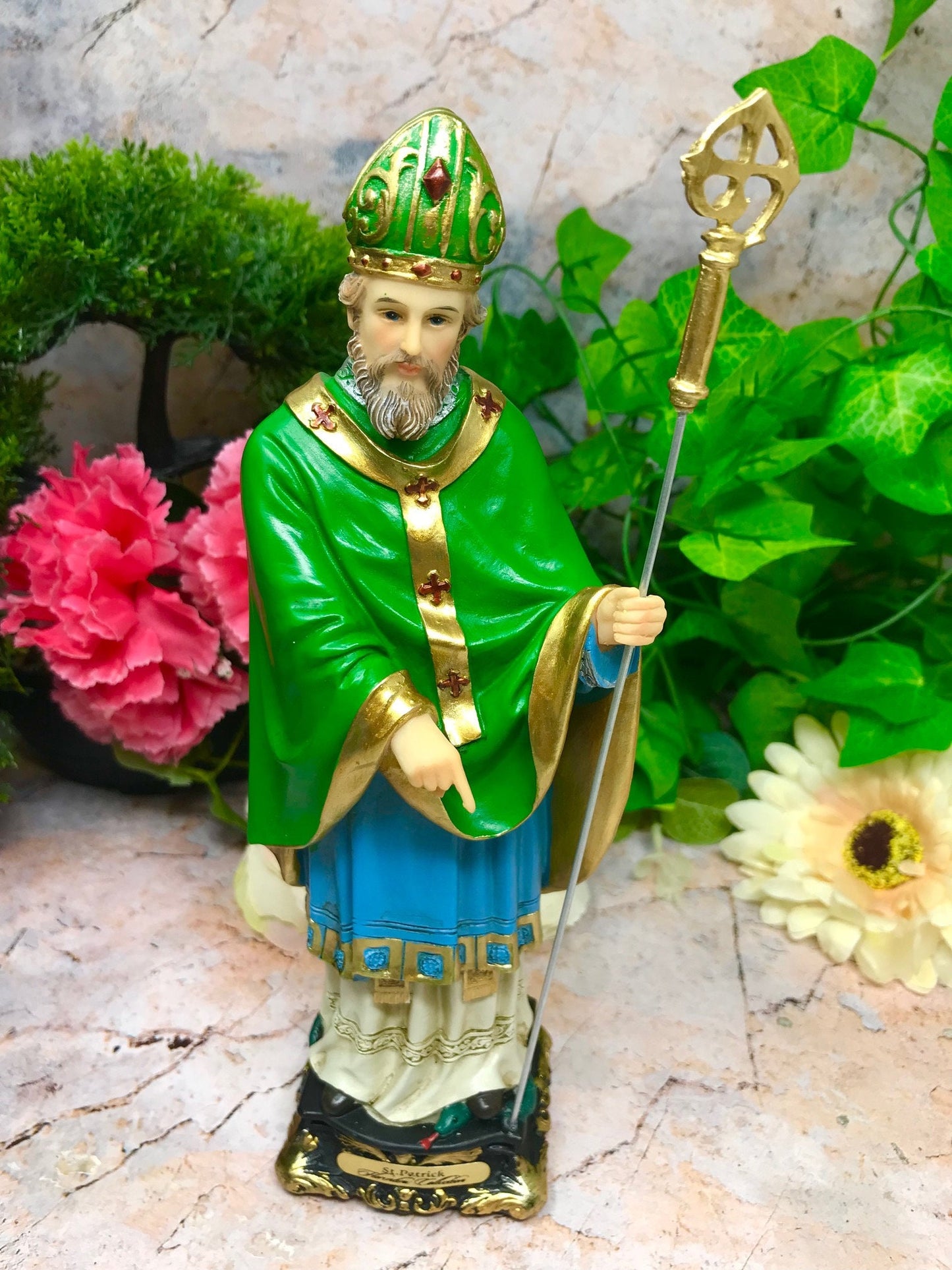 Enchanting Saint Patrick Irish Figurine - Exquisite Resin Catholic Statue for Faithful Devotion-Osiris Craftworks