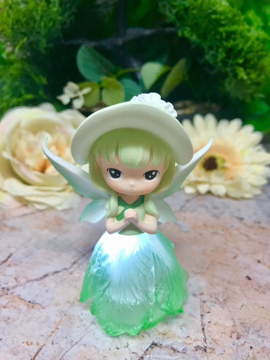 Adorable Peaceful Angel Baby Girl with Led Light Sculpture Green Figurine Fantasy Fairy Collection-Osiris Craftworks