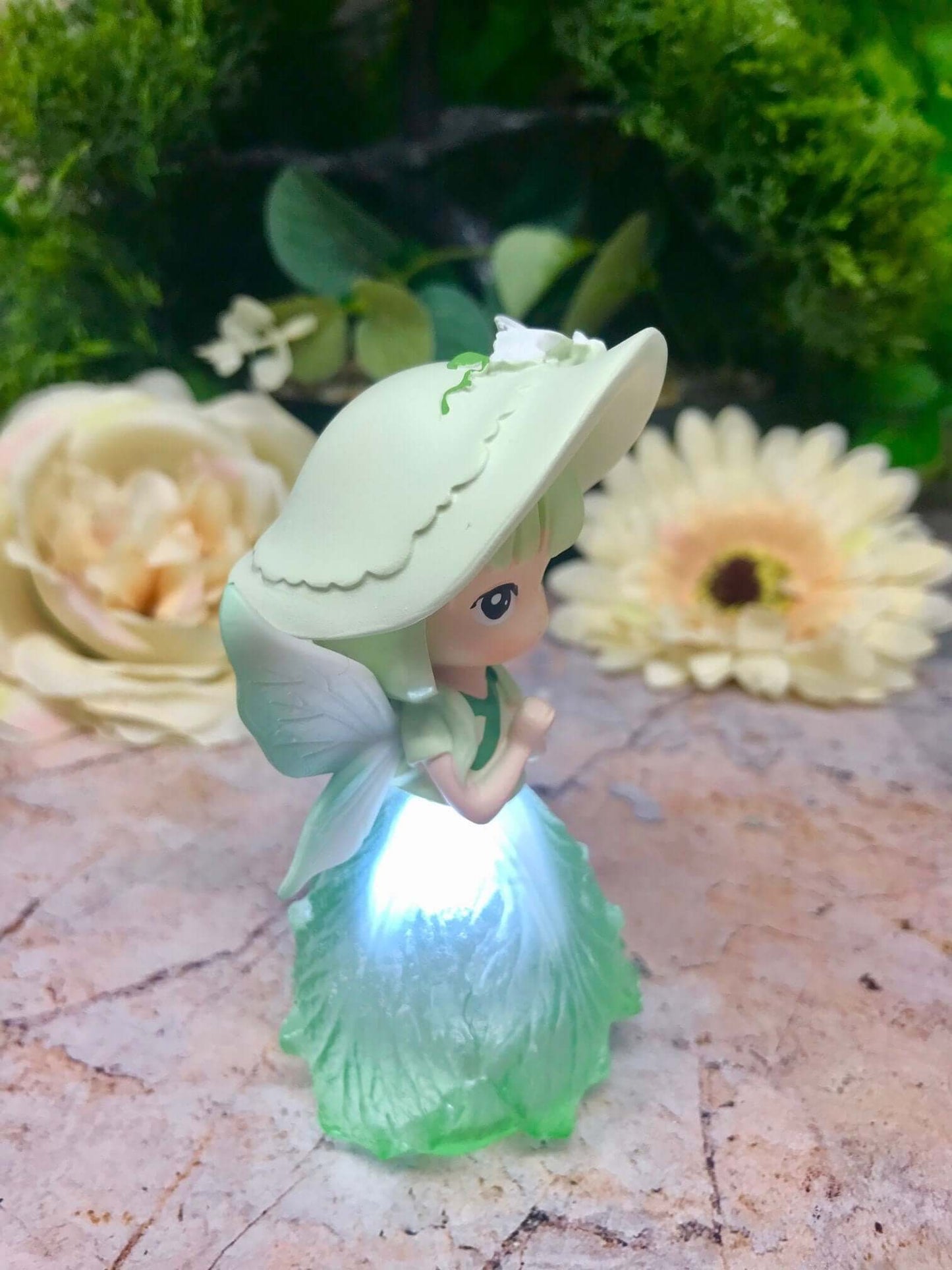 Adorable Peaceful Angel Baby Girl with Led Light Sculpture Green Figurine Fantasy Fairy Collection-Osiris Craftworks