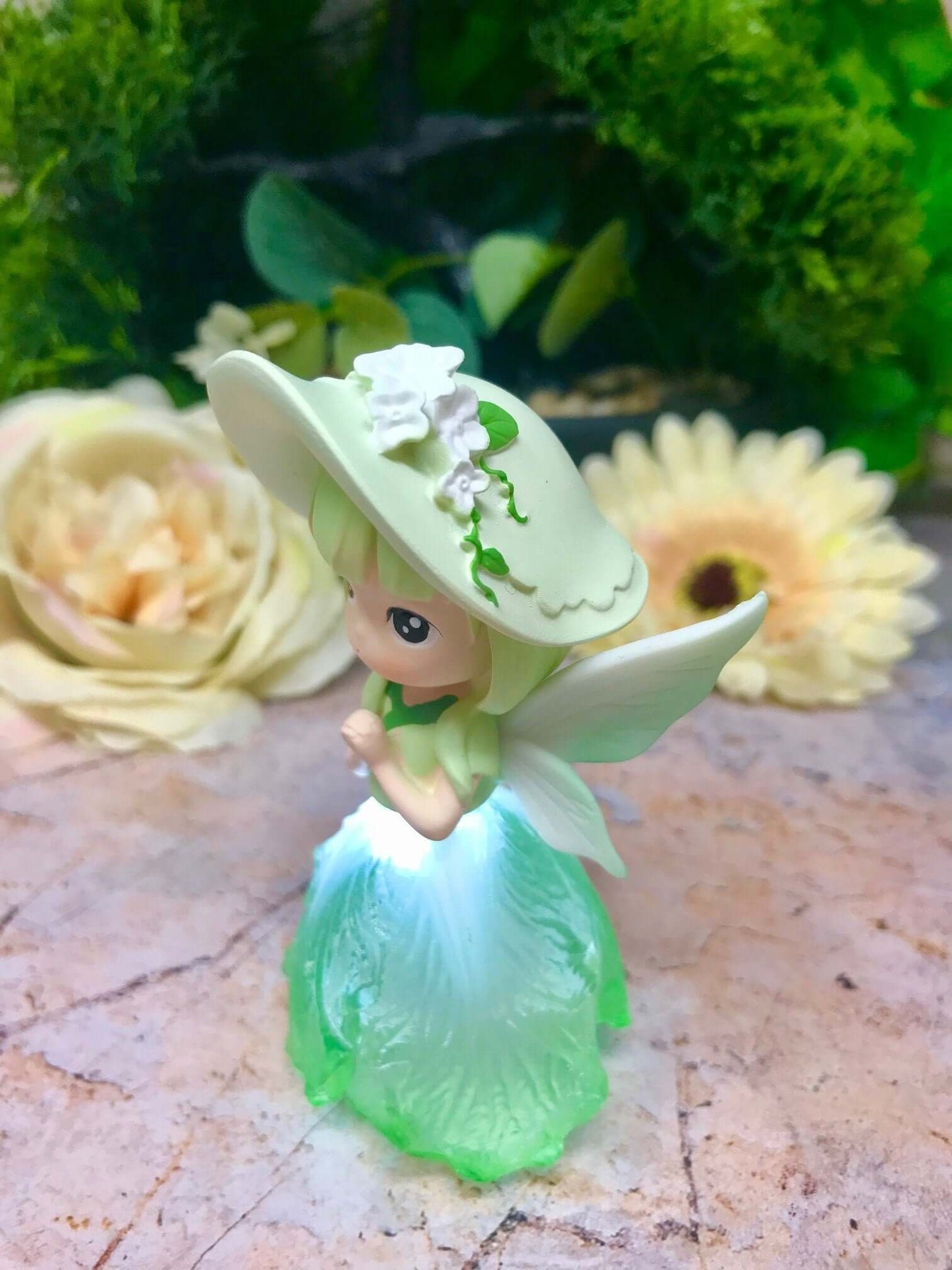 Adorable Peaceful Angel Baby Girl with Led Light Sculpture Green Figurine Fantasy Fairy Collection-Osiris Craftworks