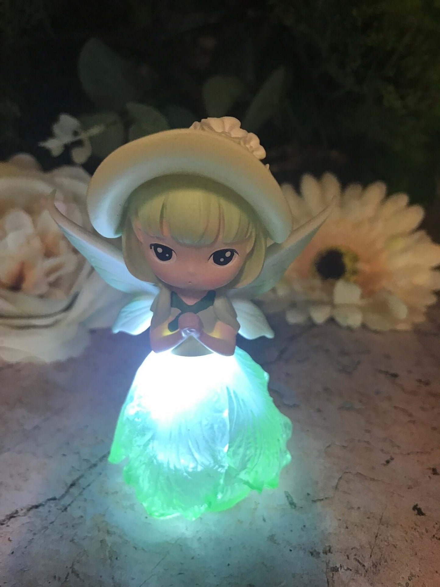 Adorable Peaceful Angel Baby Girl with Led Light Sculpture Green Figurine Fantasy Fairy Collection-Osiris Craftworks