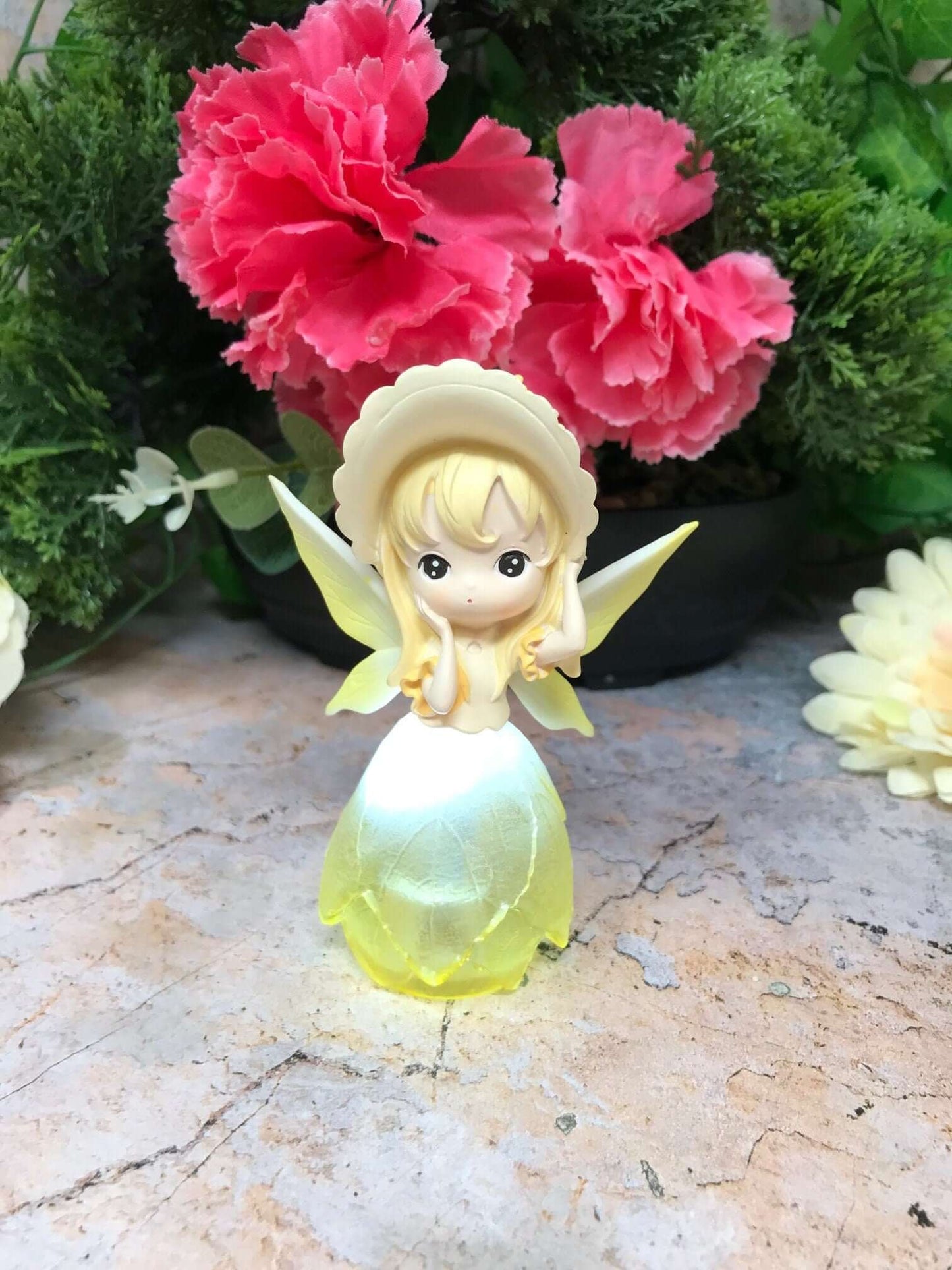 Adorable Peaceful Angel Baby Girl with Led Light Sculpture Yellow Figurine Fantasy Fairy Collection-Osiris Craftworks