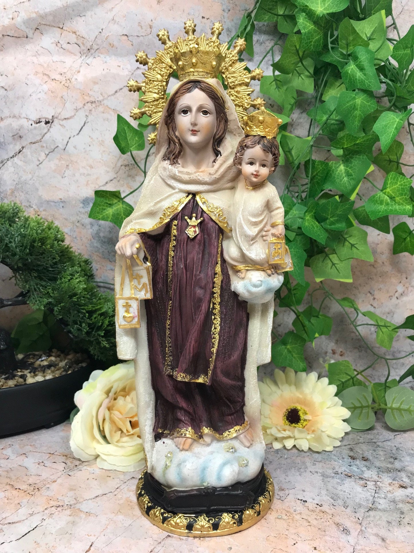 Our Lady of Mount Carmel Virgin Mary Sculpture Statue Religious Ornament-Osiris Craftworks