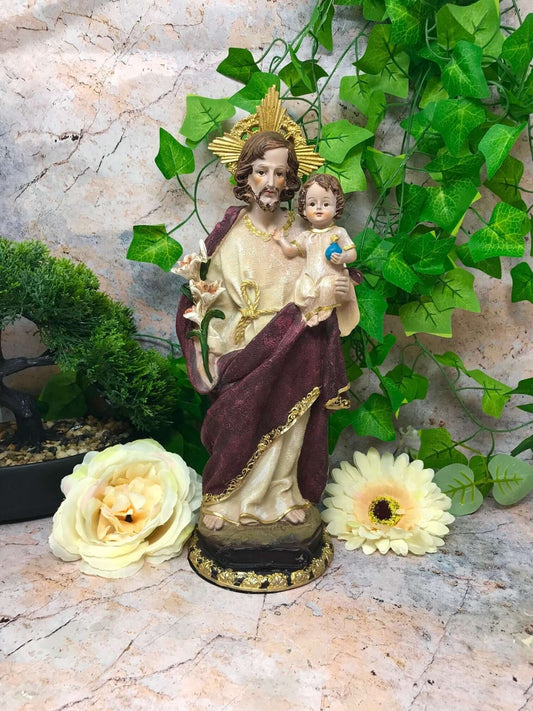 Statue of Joseph and Baby Jesus Religious Ornament Figure Home Decor Sculpture for Home or Chapel-Osiris Craftworks