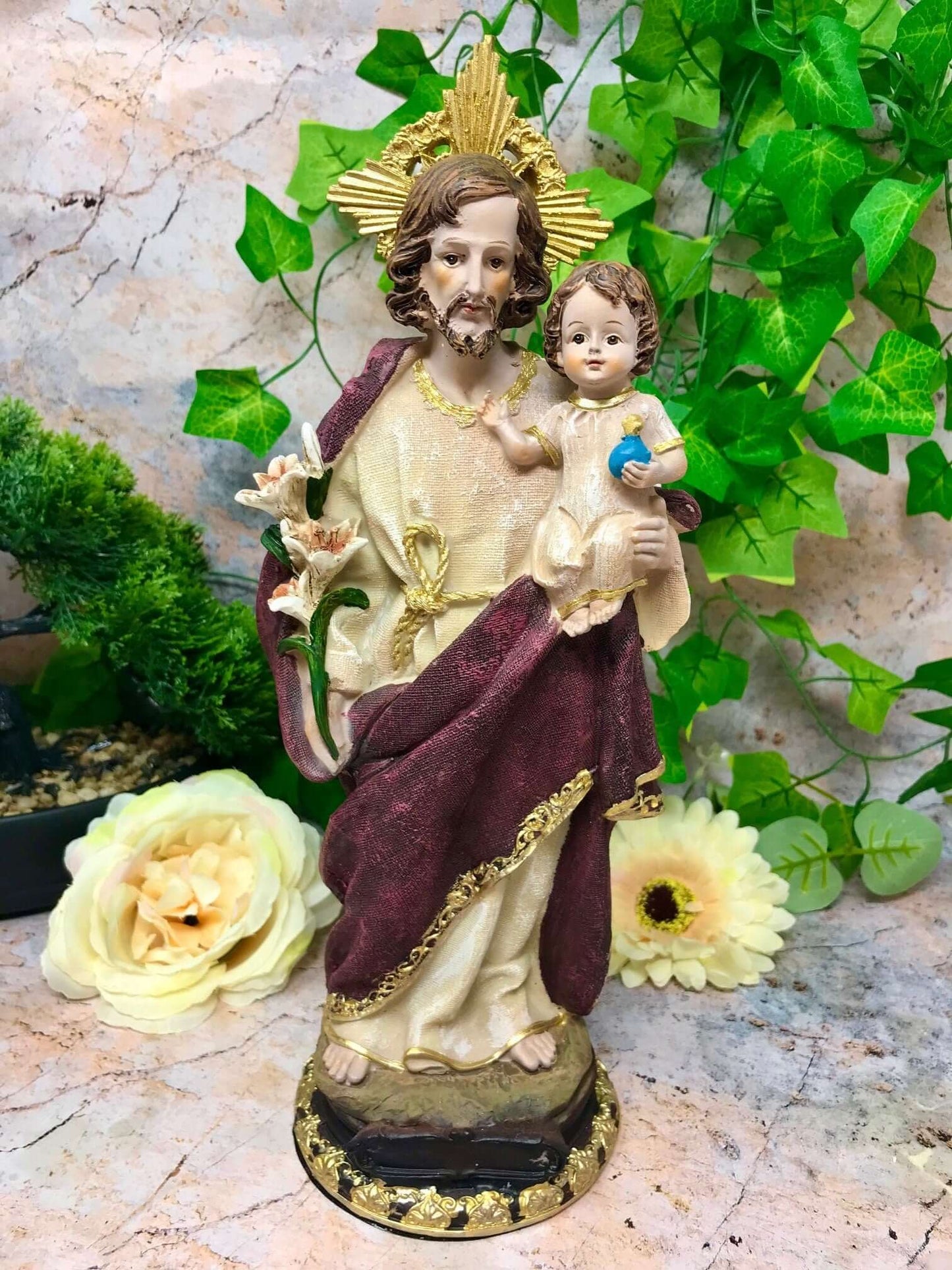 Statue of Joseph and Baby Jesus Religious Ornament Figure Home Decor Sculpture for Home or Chapel-Osiris Craftworks