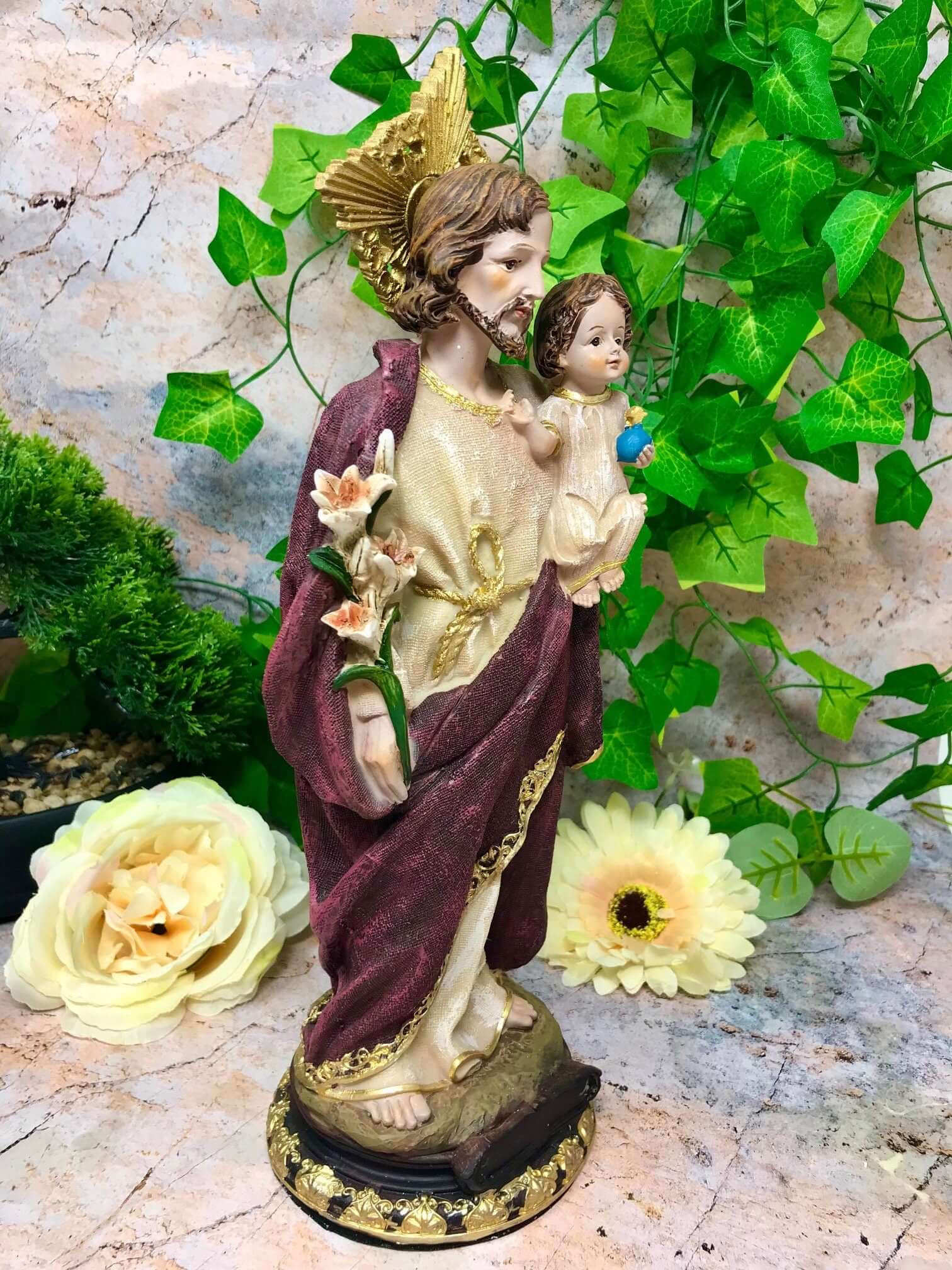 Statue of Joseph and Baby Jesus Religious Ornament Figure Home Decor Sculpture for Home or Chapel-Osiris Craftworks