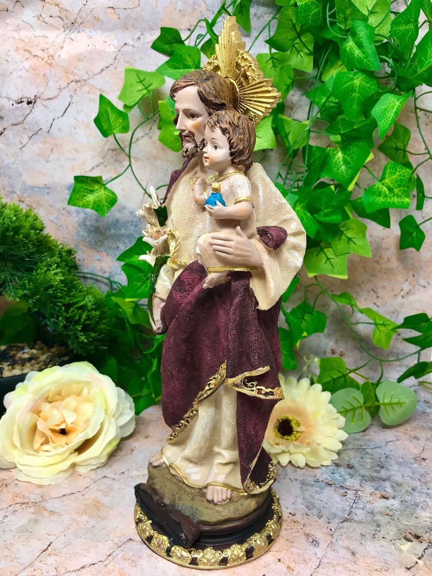 Statue of Joseph and Baby Jesus Religious Ornament Figure Home Decor Sculpture for Home or Chapel-Osiris Craftworks