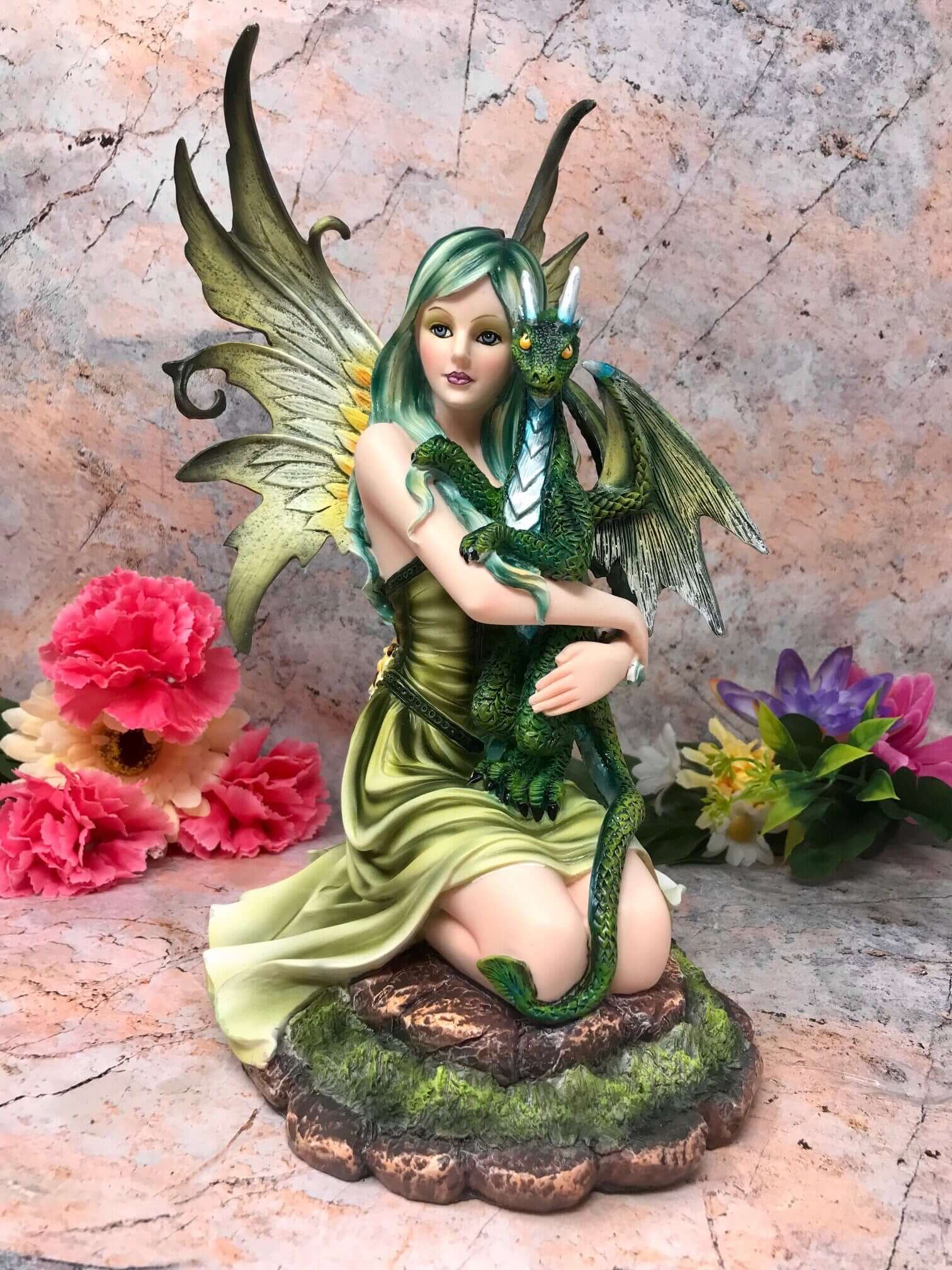 Forest Fairy with Dragon Companion Fantasy Figurine Mythical Sculpture Fairies-Osiris Craftworks