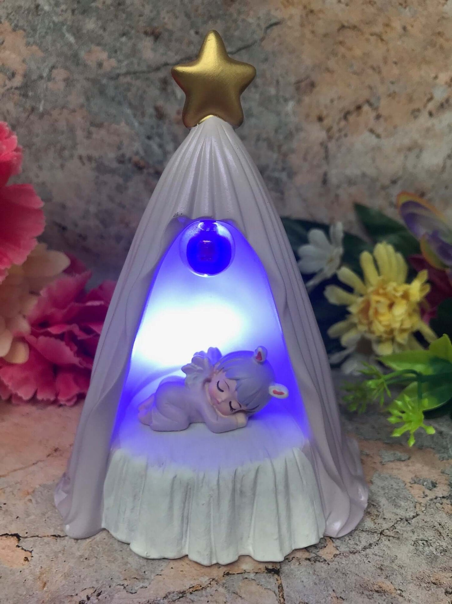 Adorable Peaceful Angel Baby Girl Sleeping Sculpture Angels Collection Figurine Fantasy LED Light Purple Design-Osiris Craftworks