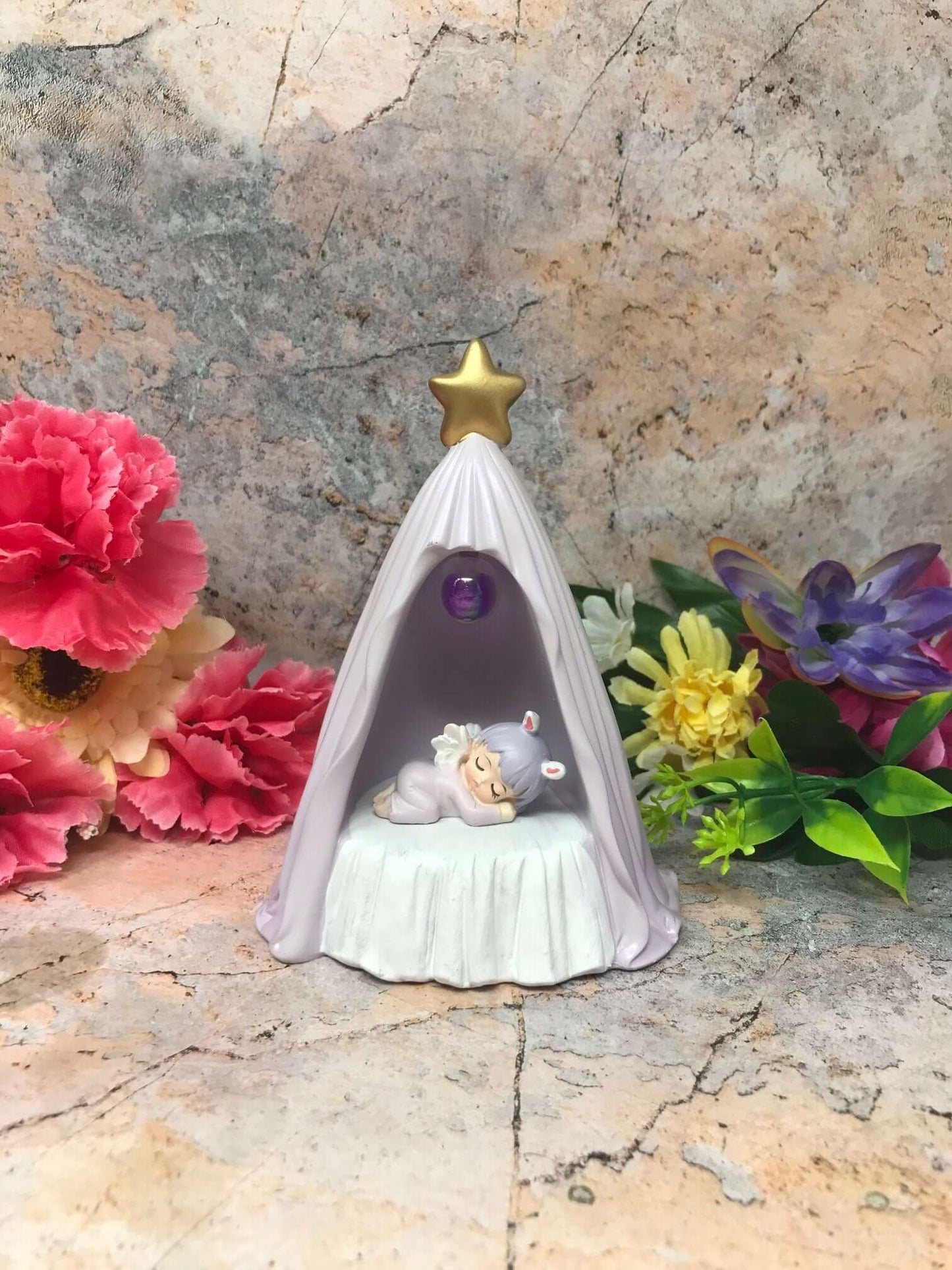 Adorable Peaceful Angel Baby Girl Sleeping Sculpture Angels Collection Figurine Fantasy LED Light Purple Design-Osiris Craftworks