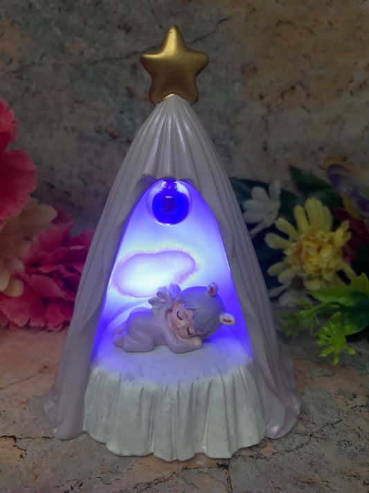 Adorable Peaceful Angel Baby Girl Sleeping Sculpture Angels Collection Figurine Fantasy LED Light Purple Design-Osiris Craftworks