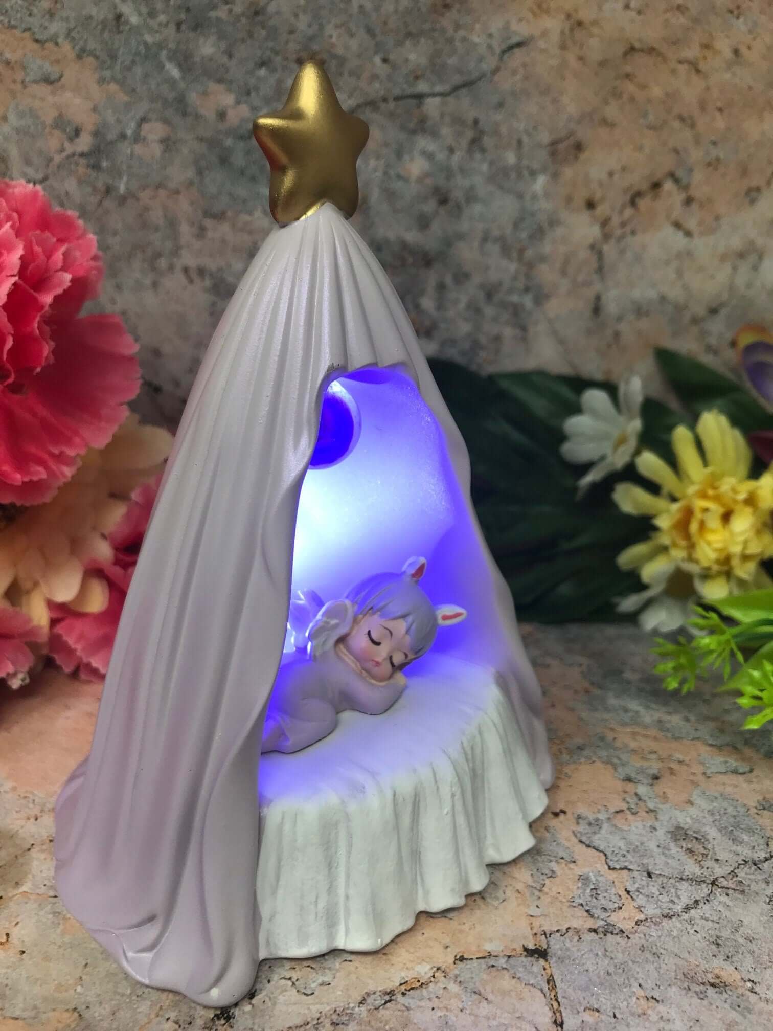 Adorable Peaceful Angel Baby Girl Sleeping Sculpture Angels Collection Figurine Fantasy LED Light Purple Design-Osiris Craftworks