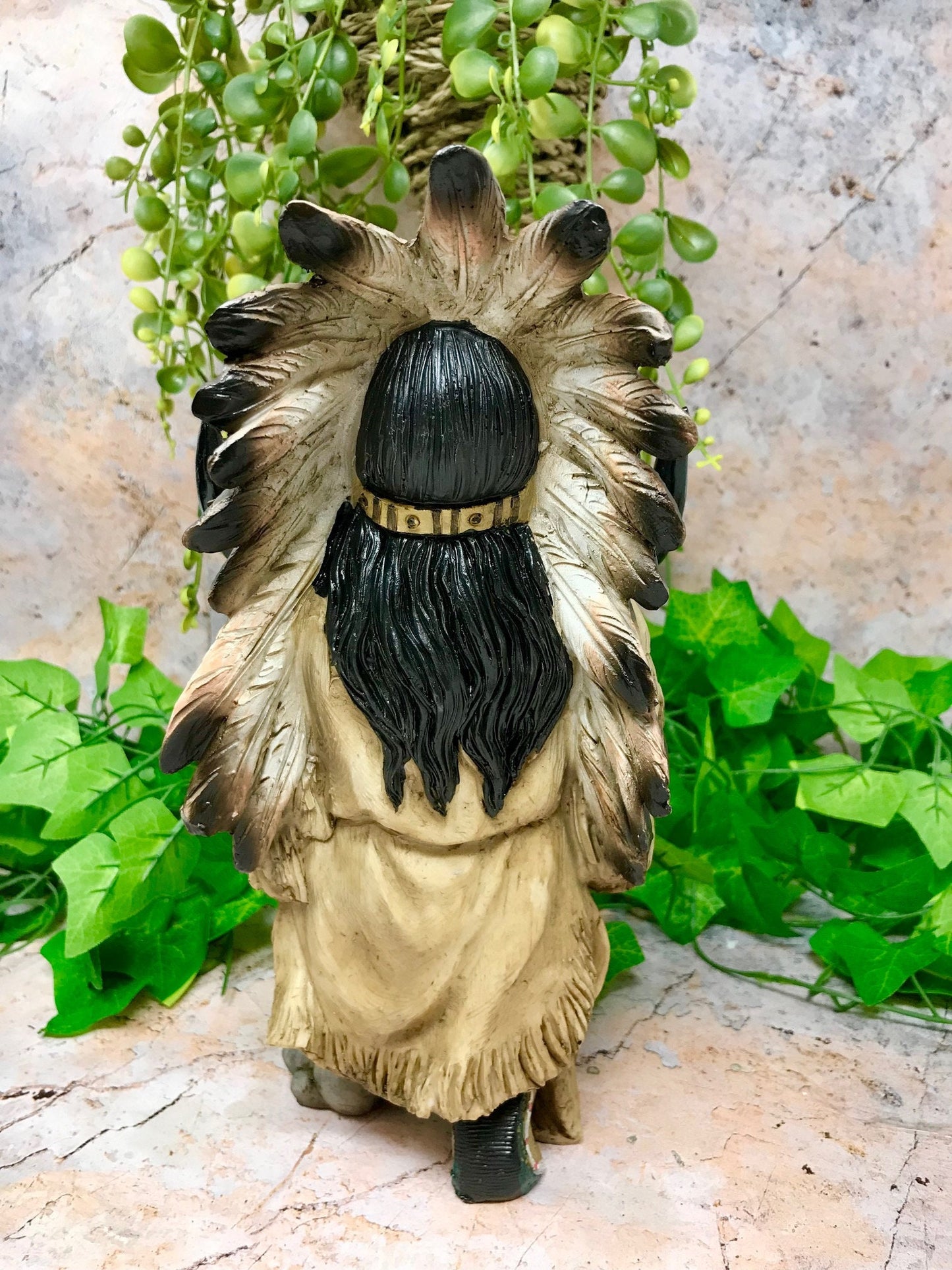 Indian Chief Sitting with Buffalo Skull Figurine Native American Collection Sculpture-Osiris Craftworks