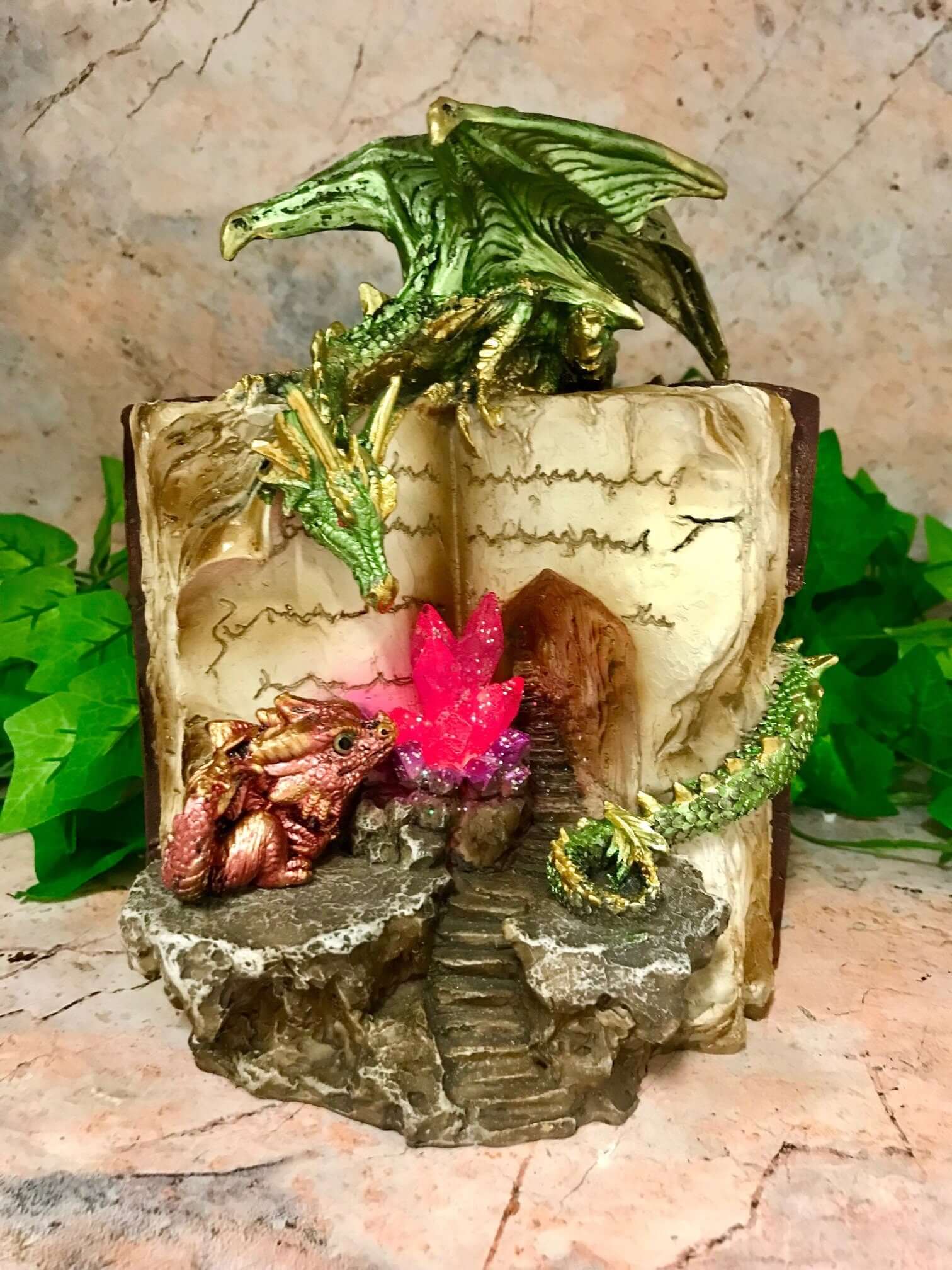 Green Dragon Guardian of Spell Book Sculpture Statue Ornament with LED Light Dragons Collection-Osiris Craftworks