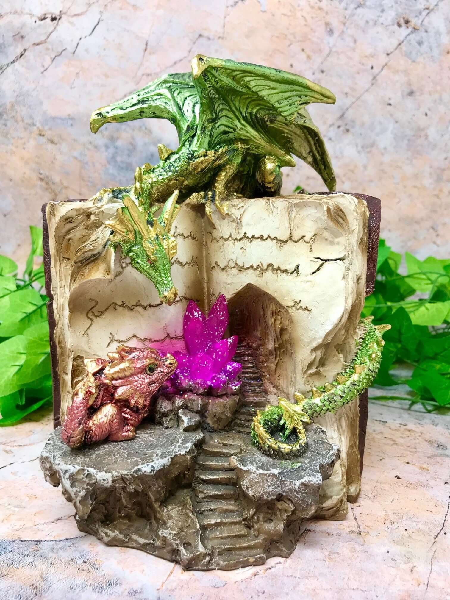 Green Dragon Guardian of Spell Book Sculpture Statue Ornament with LED Light Dragons Collection-Osiris Craftworks