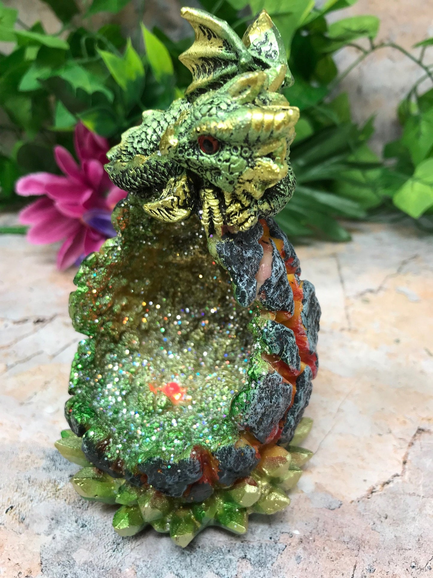 Green Dragon Guardian of Geode Sculpture Statue Ornament with LED Light Dragons Collection-Osiris Craftworks