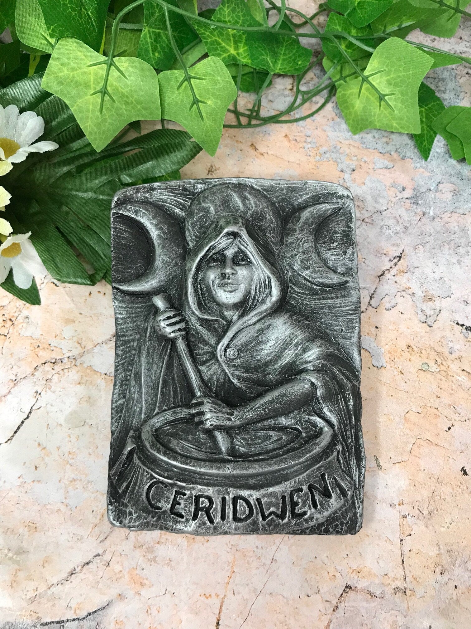 Cerridwen Welsh Goddess with the Cauldron Silver Coloured Wall Plaque Pagan Wiccan Sculpture Ornament-Osiris Craftworks