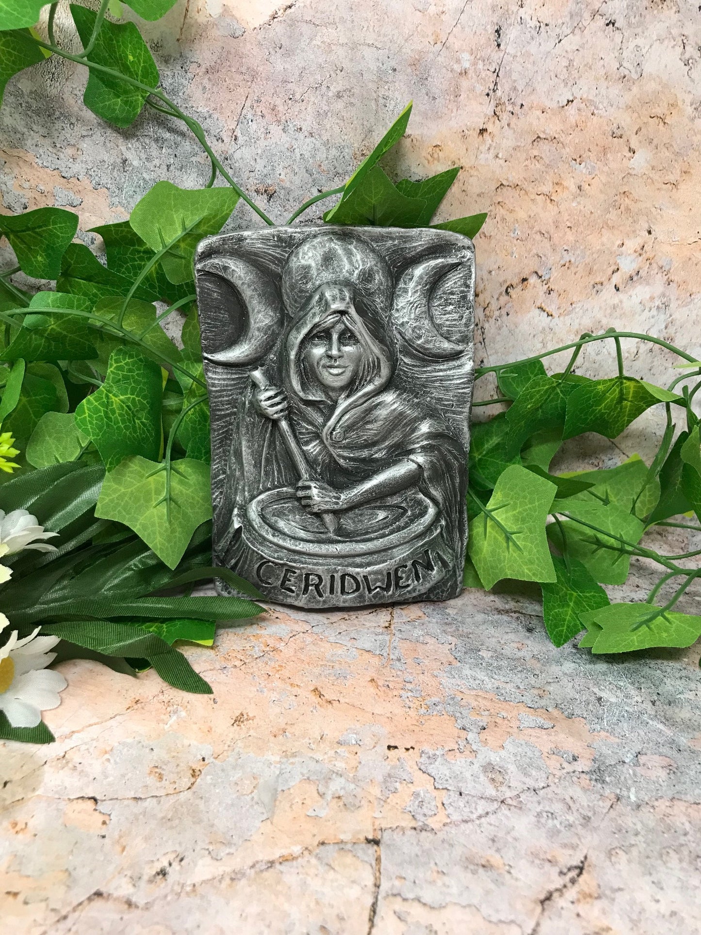 Cerridwen Welsh Goddess with the Cauldron Silver Coloured Wall Plaque Pagan Wiccan Sculpture Ornament-Osiris Craftworks