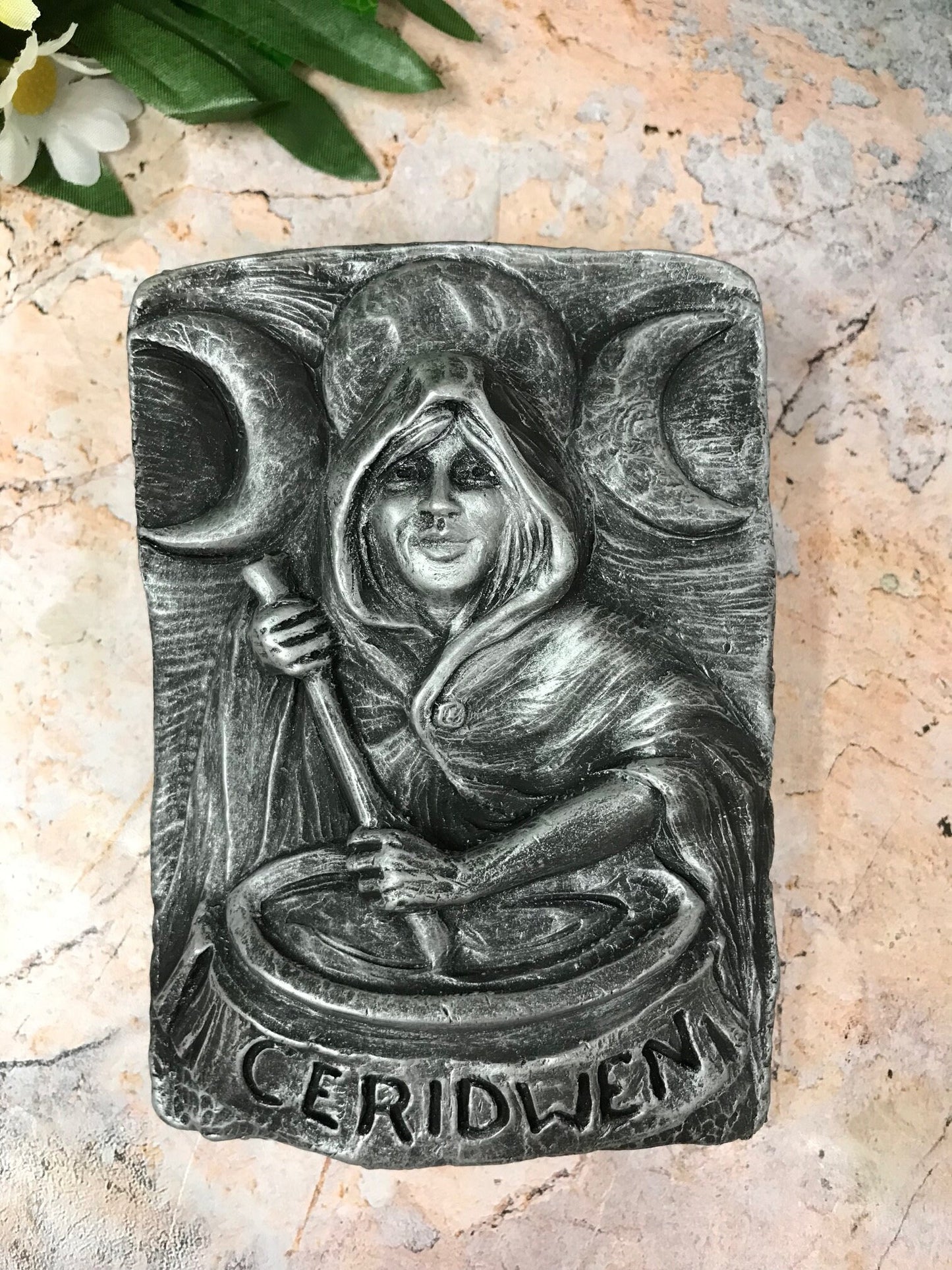 Cerridwen Welsh Goddess with the Cauldron Silver Coloured Wall Plaque Pagan Wiccan Sculpture Ornament-Osiris Craftworks