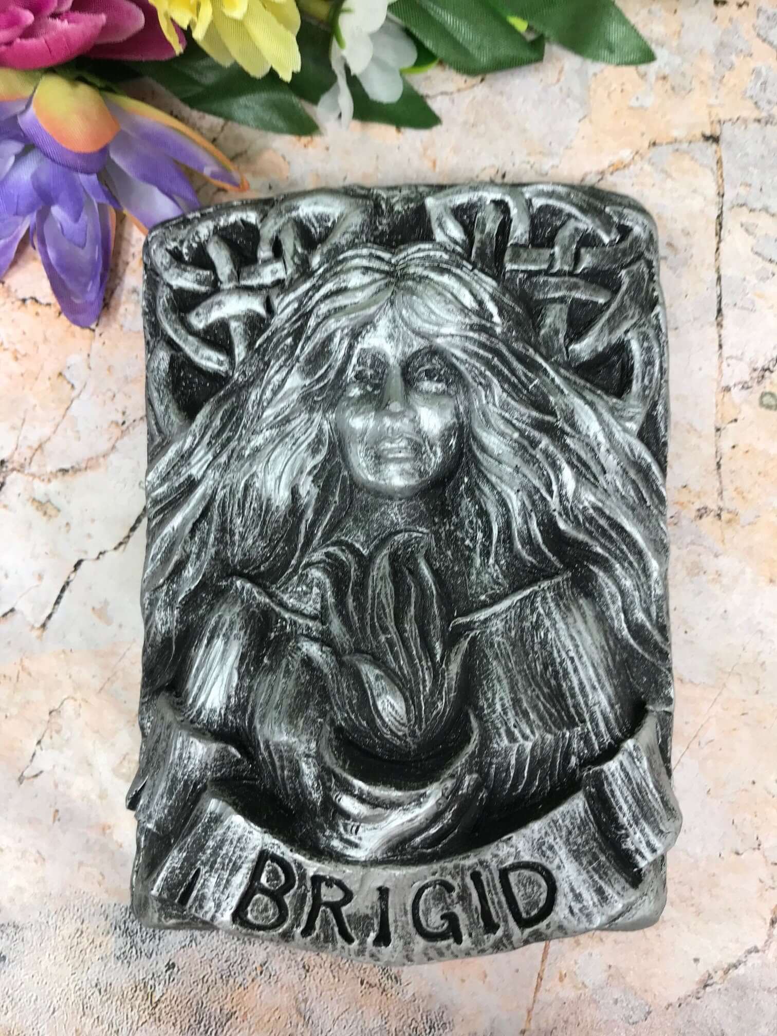 Brigid with the Cauldron Silver Coloured Brighid Wall Plaque Pagan Wiccan Sculpture Ornament-Osiris Craftworks