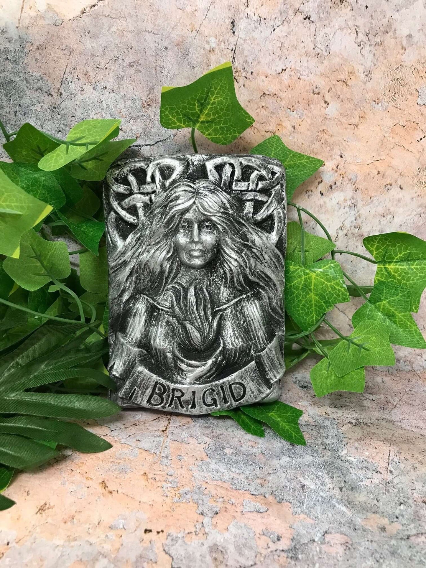 Brigid with the Cauldron Silver Coloured Brighid Wall Plaque Pagan Wiccan Sculpture Ornament-Osiris Craftworks