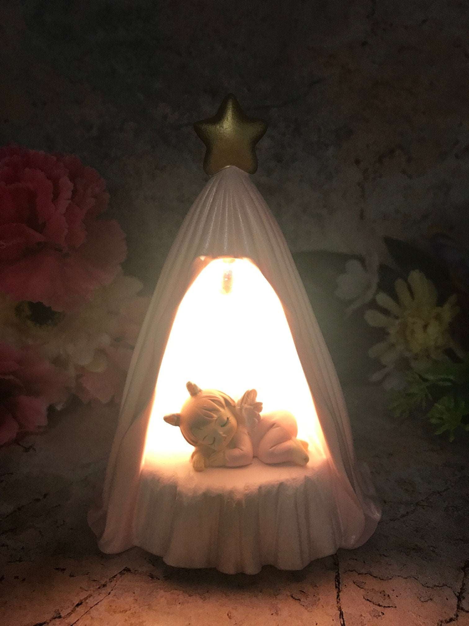 Adorable Peaceful Angel Baby Girl Sleeping Sculpture Angels Collection Figurine Fantasy LED Light Pink Design-Osiris Craftworks