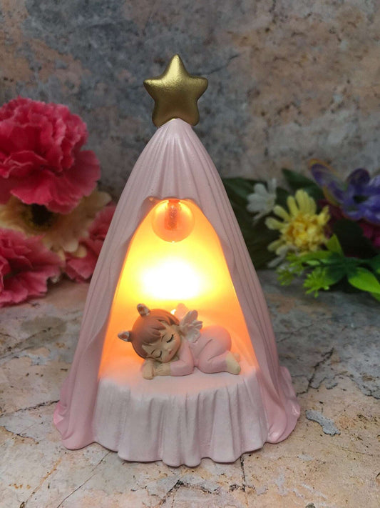 Adorable Peaceful Angel Baby Girl Sleeping Sculpture Angels Collection Figurine Fantasy LED Light Pink Design-Osiris Craftworks